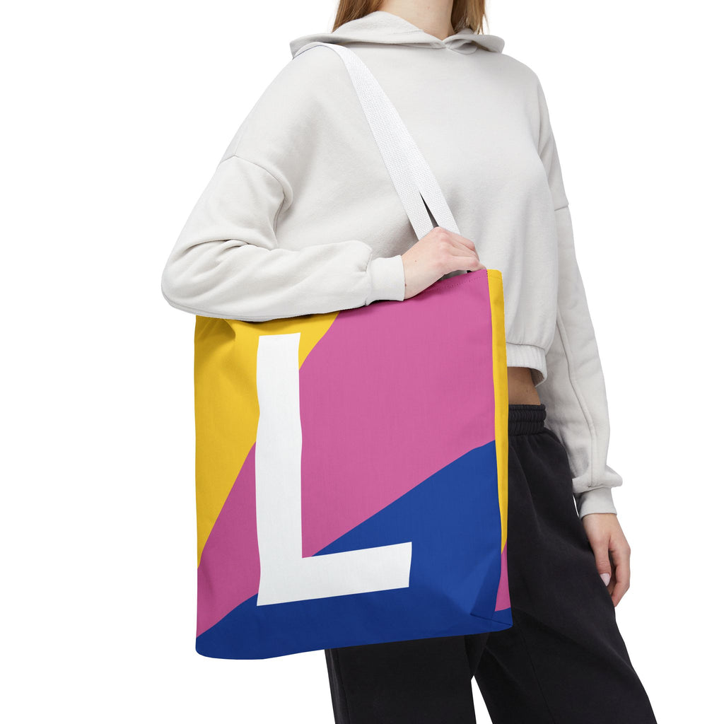 Monogram 'L' Colorblock Tote Bag — Personalized Initial L Shoulder Tote