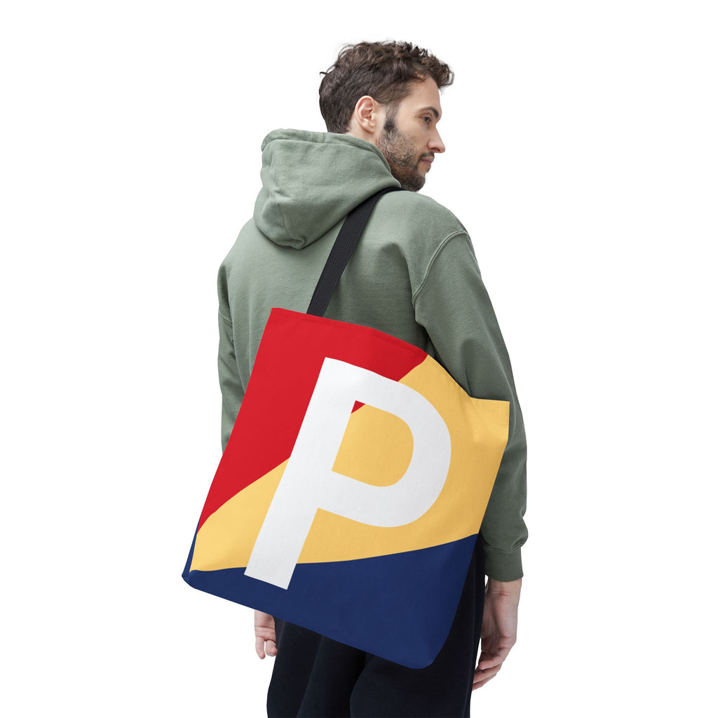 Monogram 'P' Colorblock Tote Bag — Personalized Initial P Shoulder Tote
