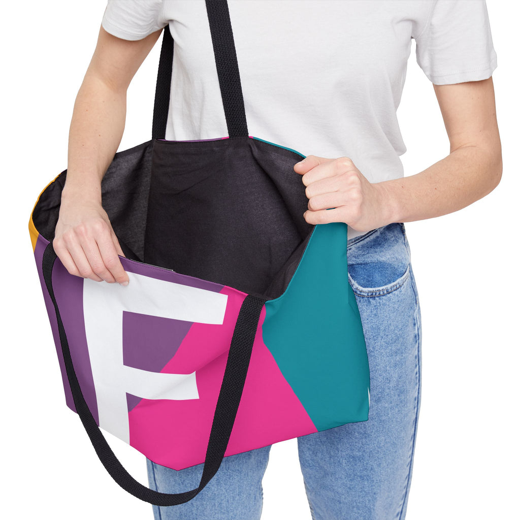 Personalized 'F' Colorblock Tote Bag — Monogram Weekender Tote
