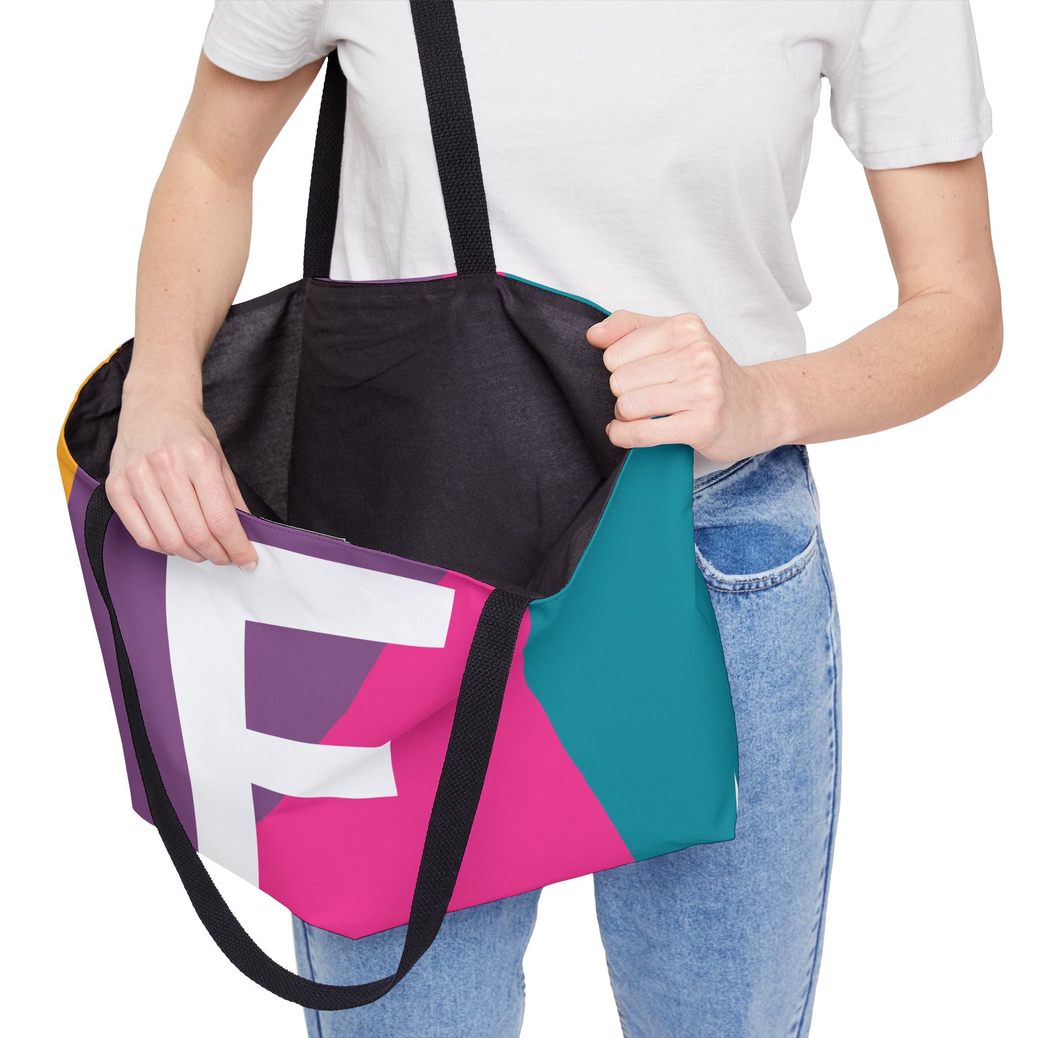 Personalized 'F' Colorblock Tote Bag — Monogram Weekender Tote
