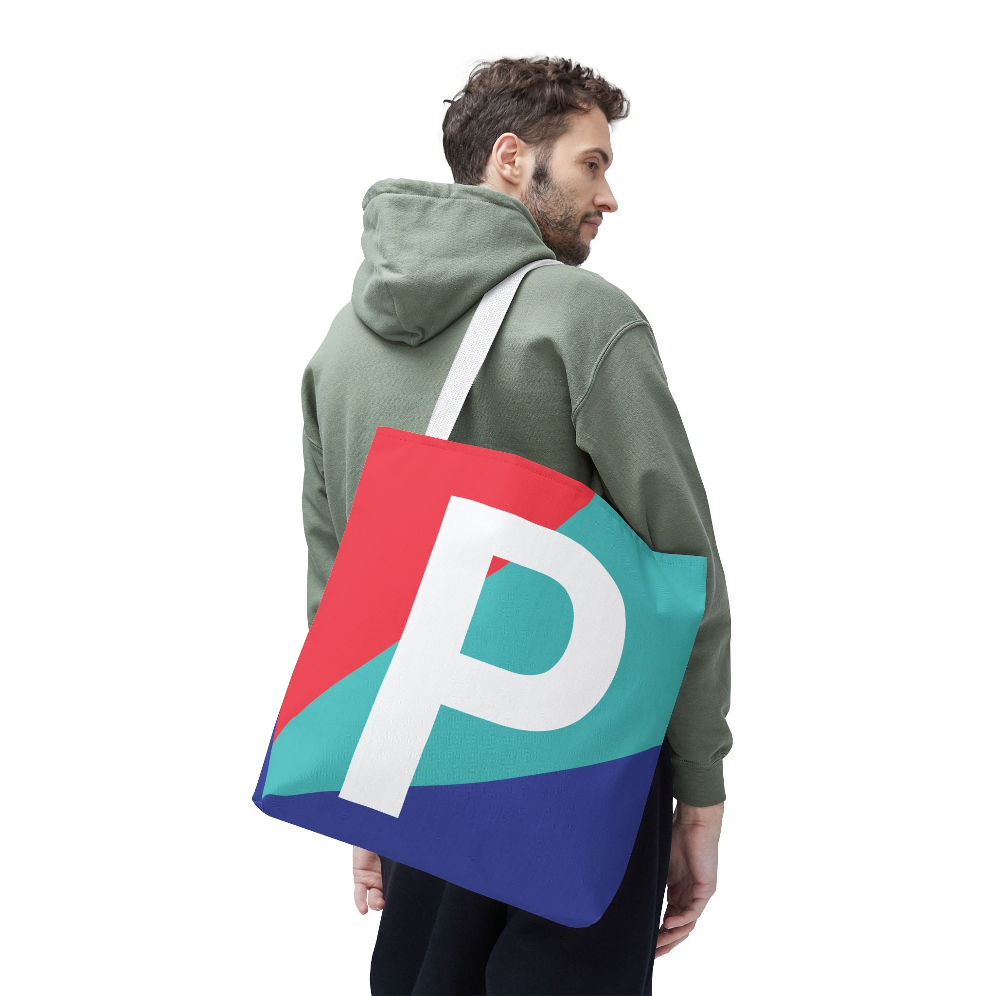 Monogram 'P' Colorblock Tote Bag — Personalized Initial P Shoulder Tote