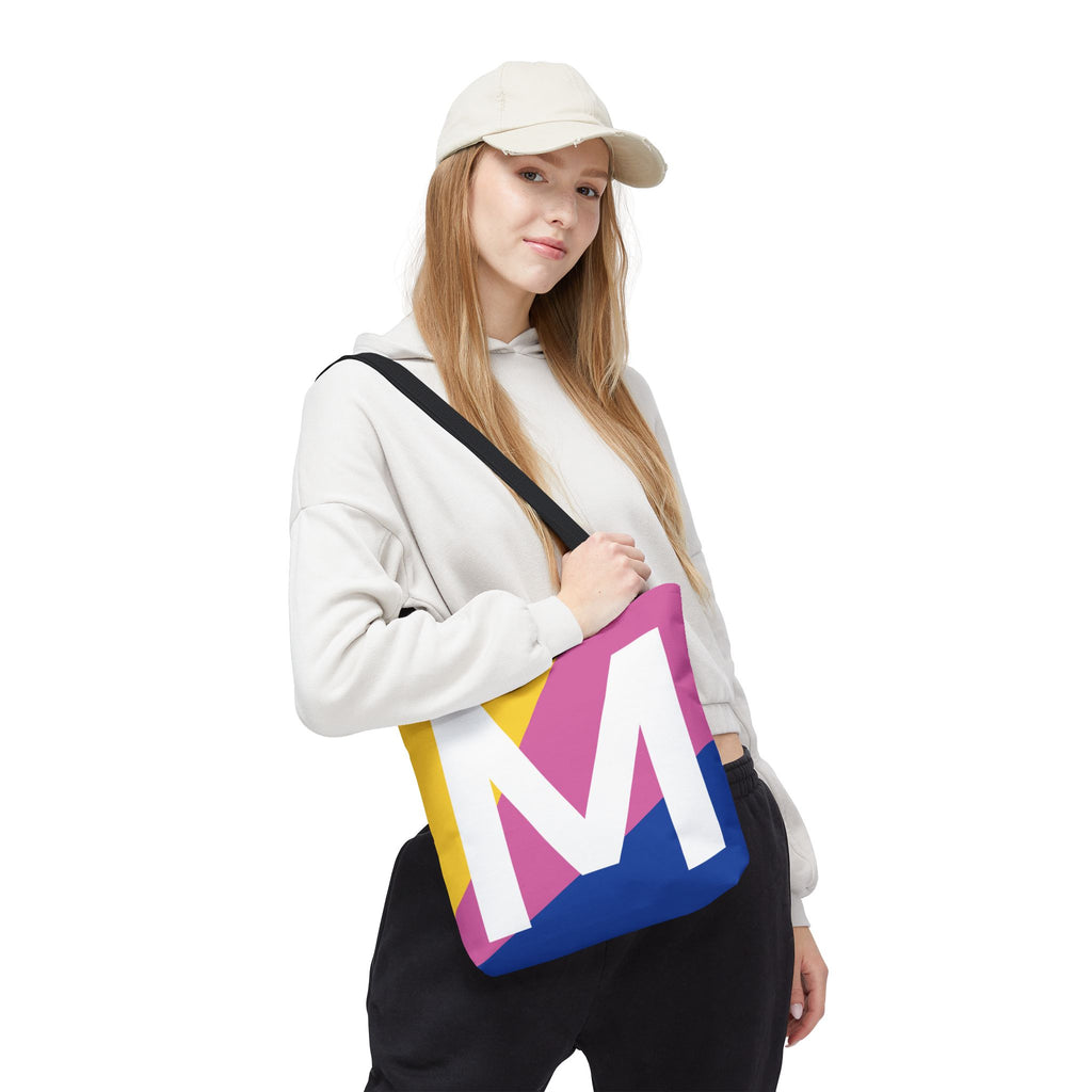 Monogram 'M' Colorblock Tote Bag — Personalized Initial M Shoulder Tote
