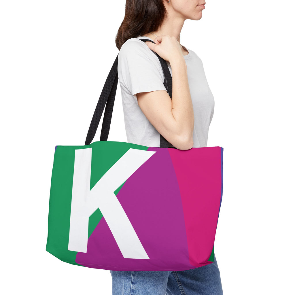 Personalized 'K' Colorblock Tote Bag — Monogram Weekender Tote