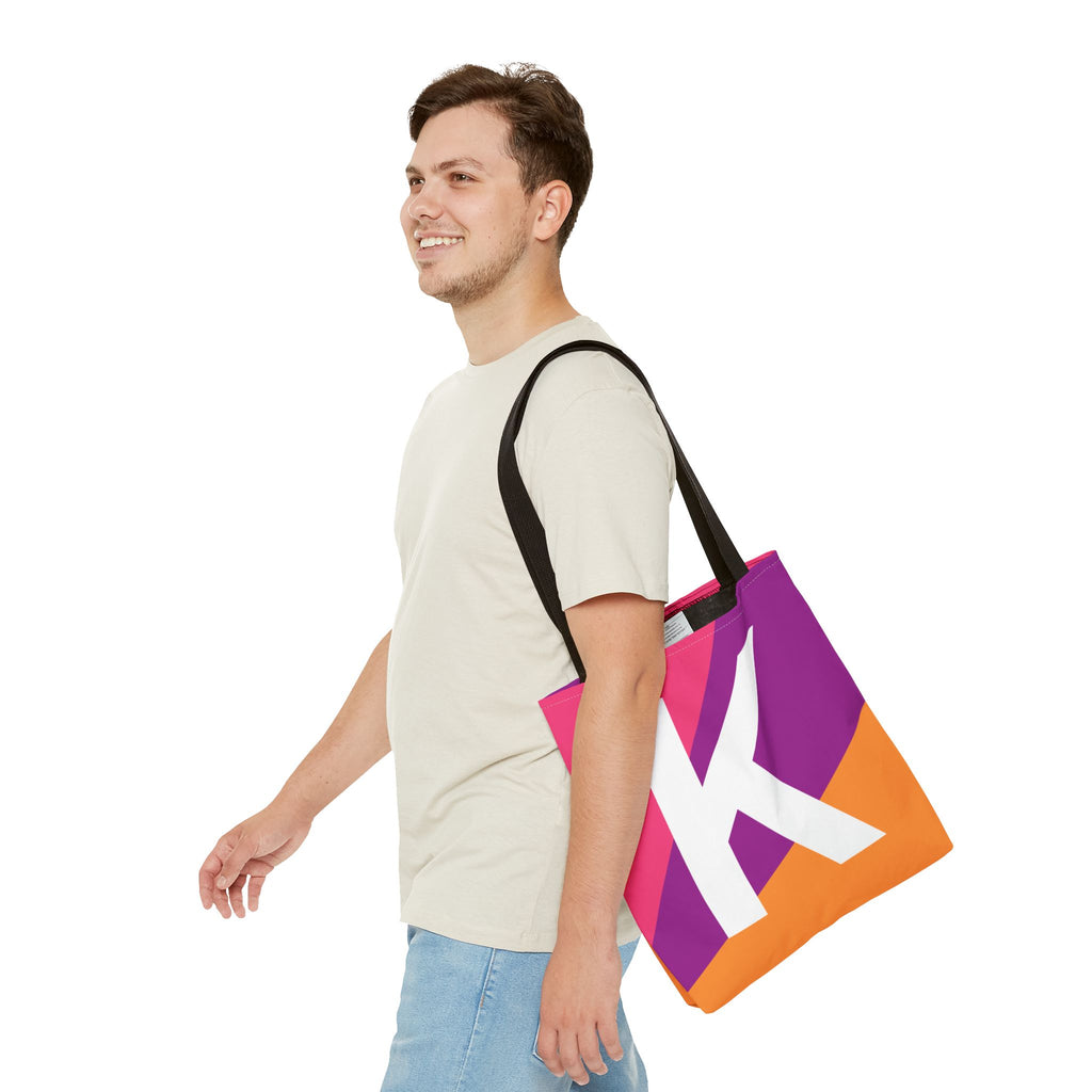 Monogram 'K' Colorblock Tote Bag — Personalized Initial K Shoulder Tote