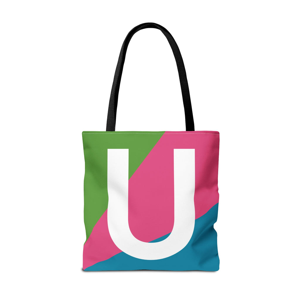 Monogram 'U' Colorblock Tote Bag — Personalized Initial U Shoulder Tote