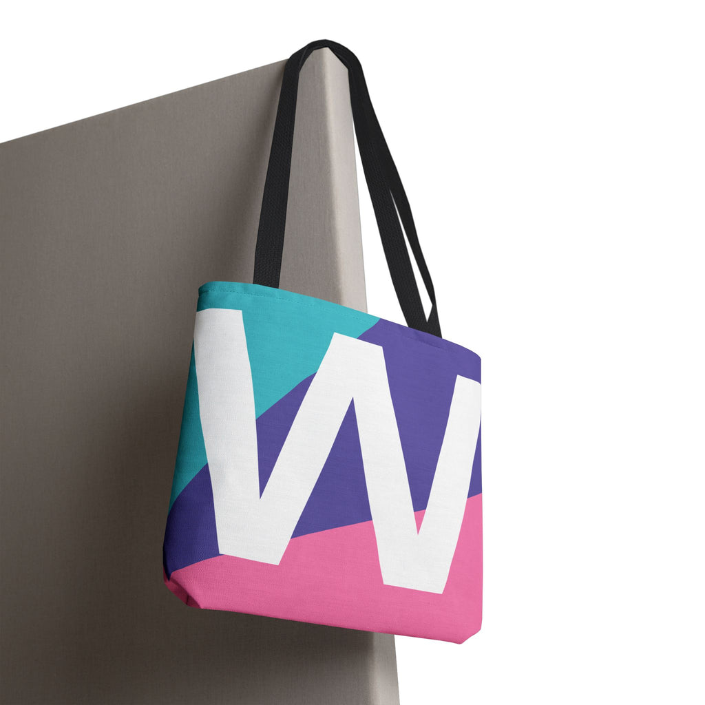 Monogram 'W' Colorblock Tote Bag — Personalized Initial W Shoulder Tote