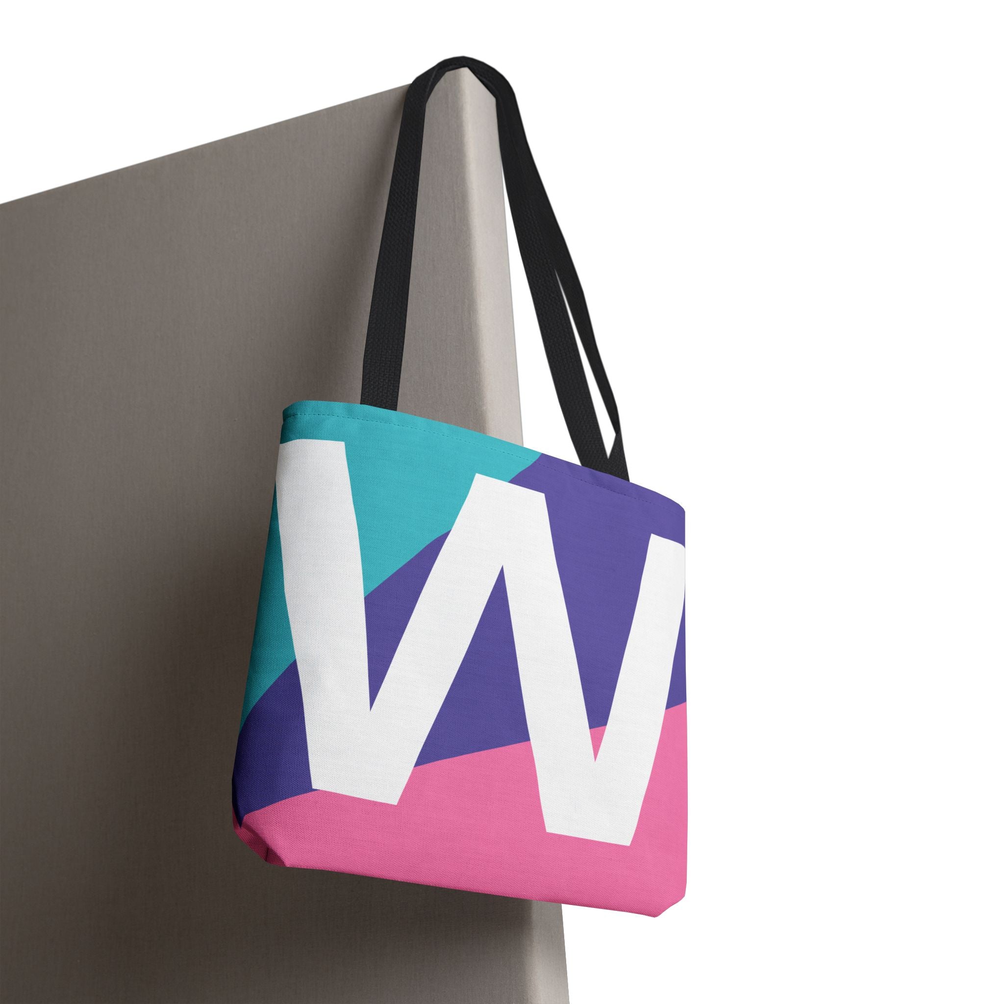 Monogram 'W' Colorblock Tote Bag — Personalized Initial W Shoulder Tote
