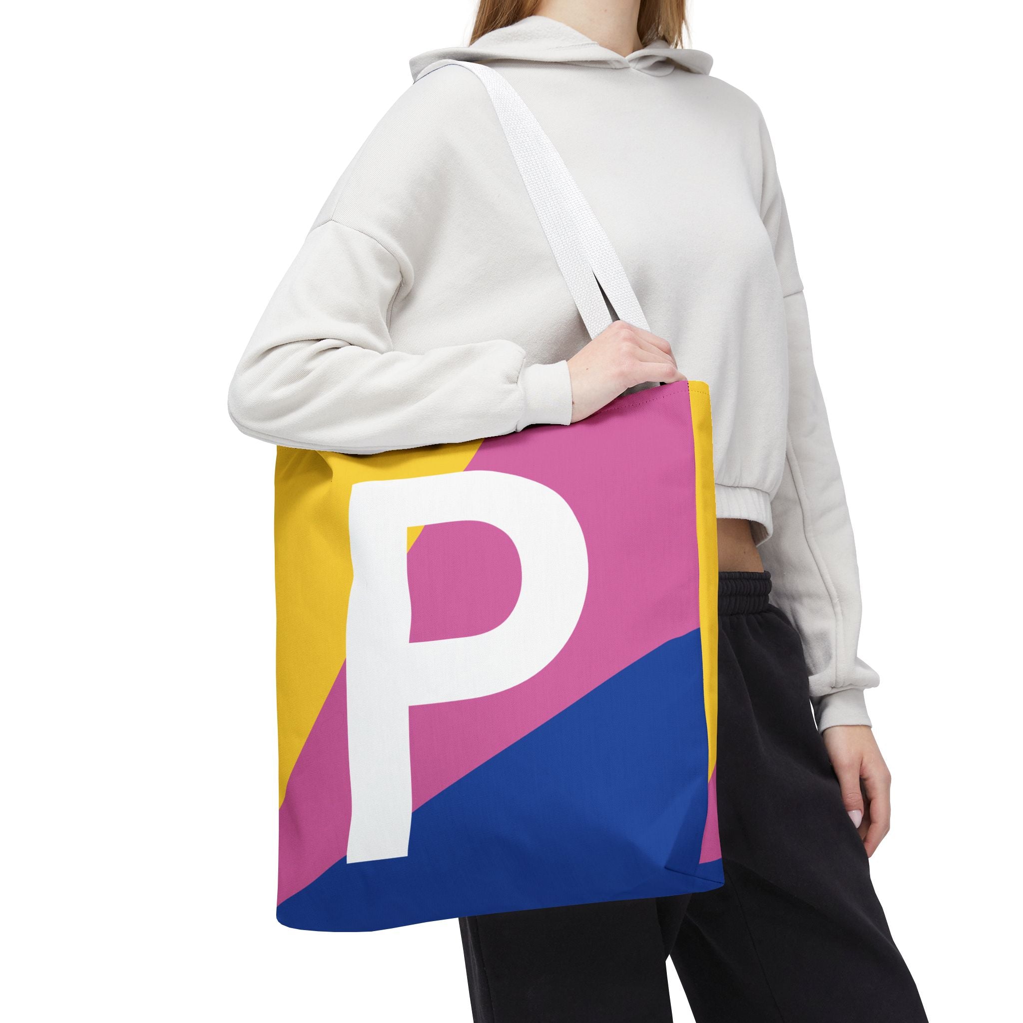 Monogram 'P' Colorblock Tote Bag — Personalized Initial P Shoulder Tote