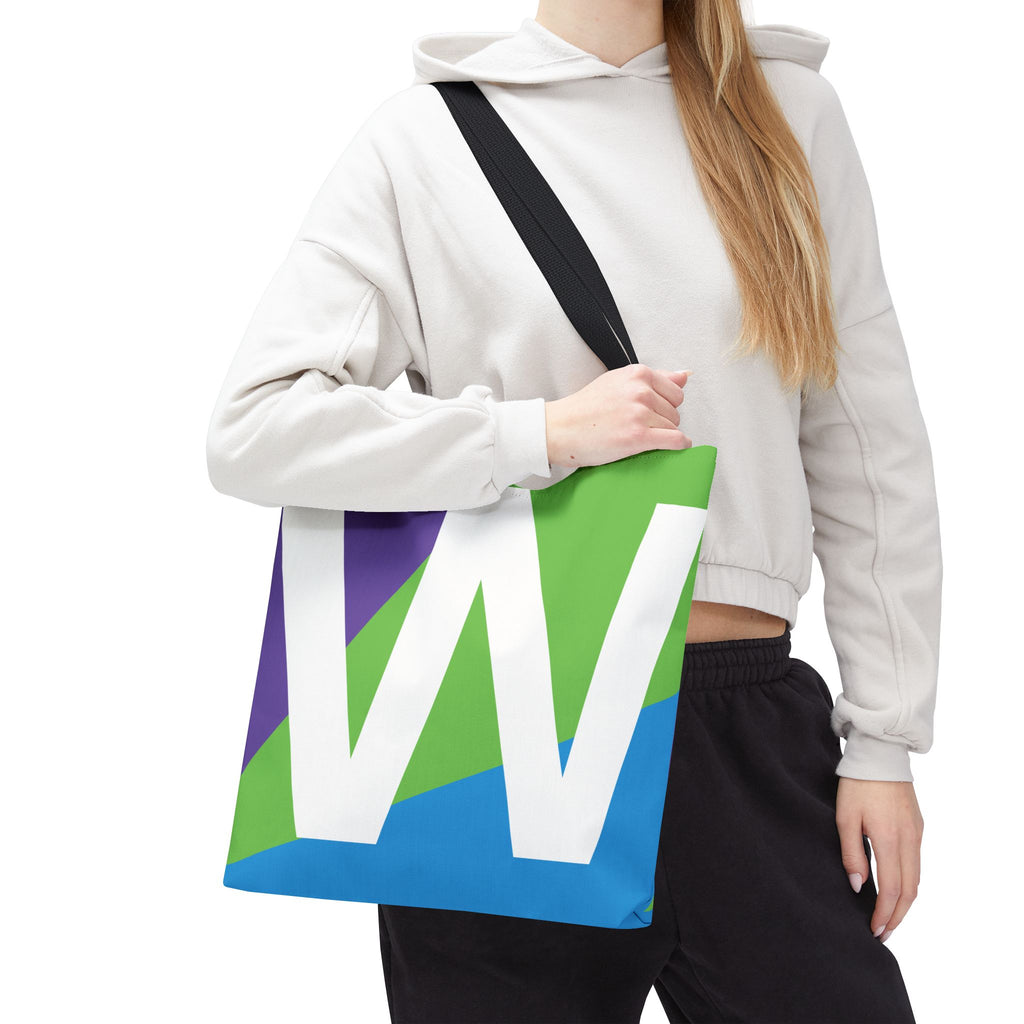Monogram 'W' Colorblock Tote Bag — Personalized Initial W Shoulder Tote