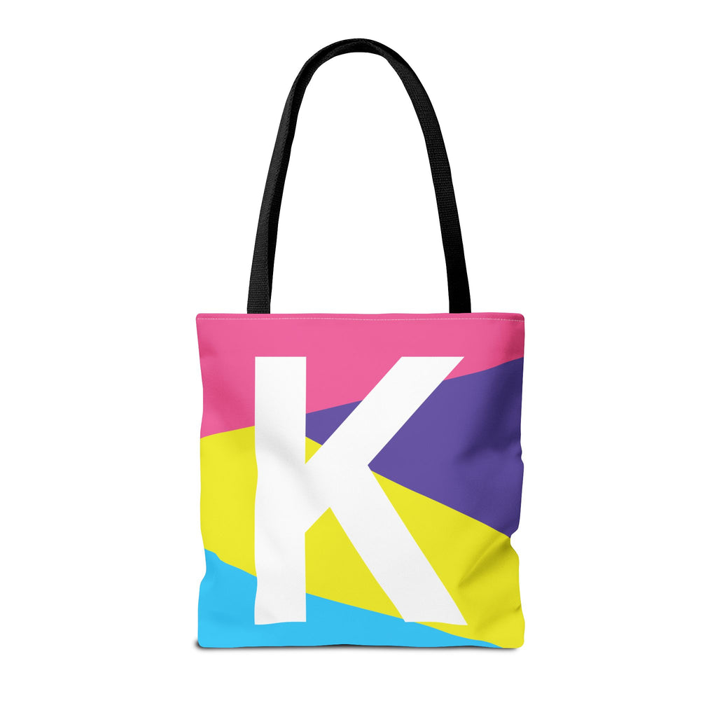 Monogram 'K' Colorblock Tote Bag — Personalized Initial K Shoulder Tote