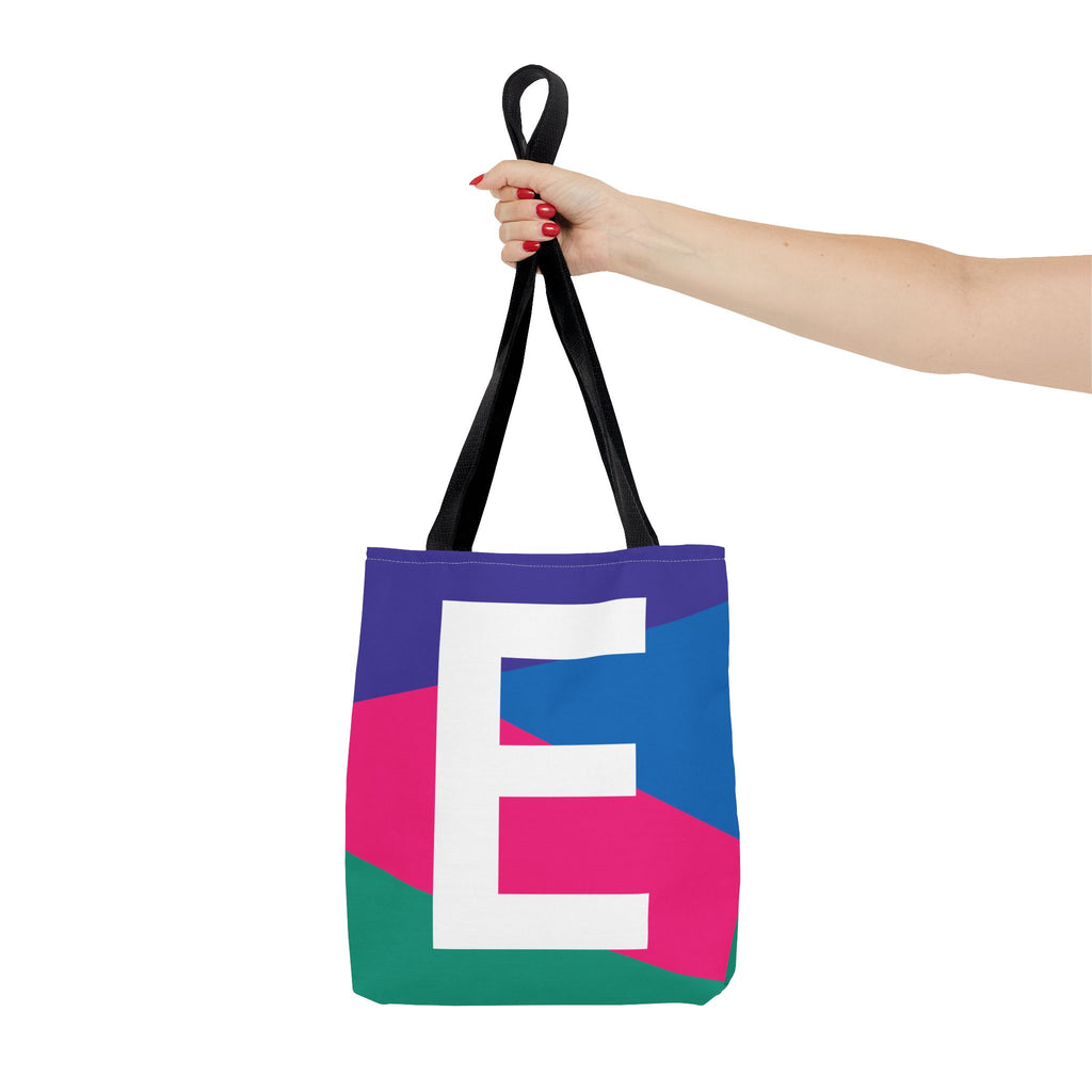 Monogram 'E' Colorblock Tote Bag — Personalized Initial E Shoulder Tote