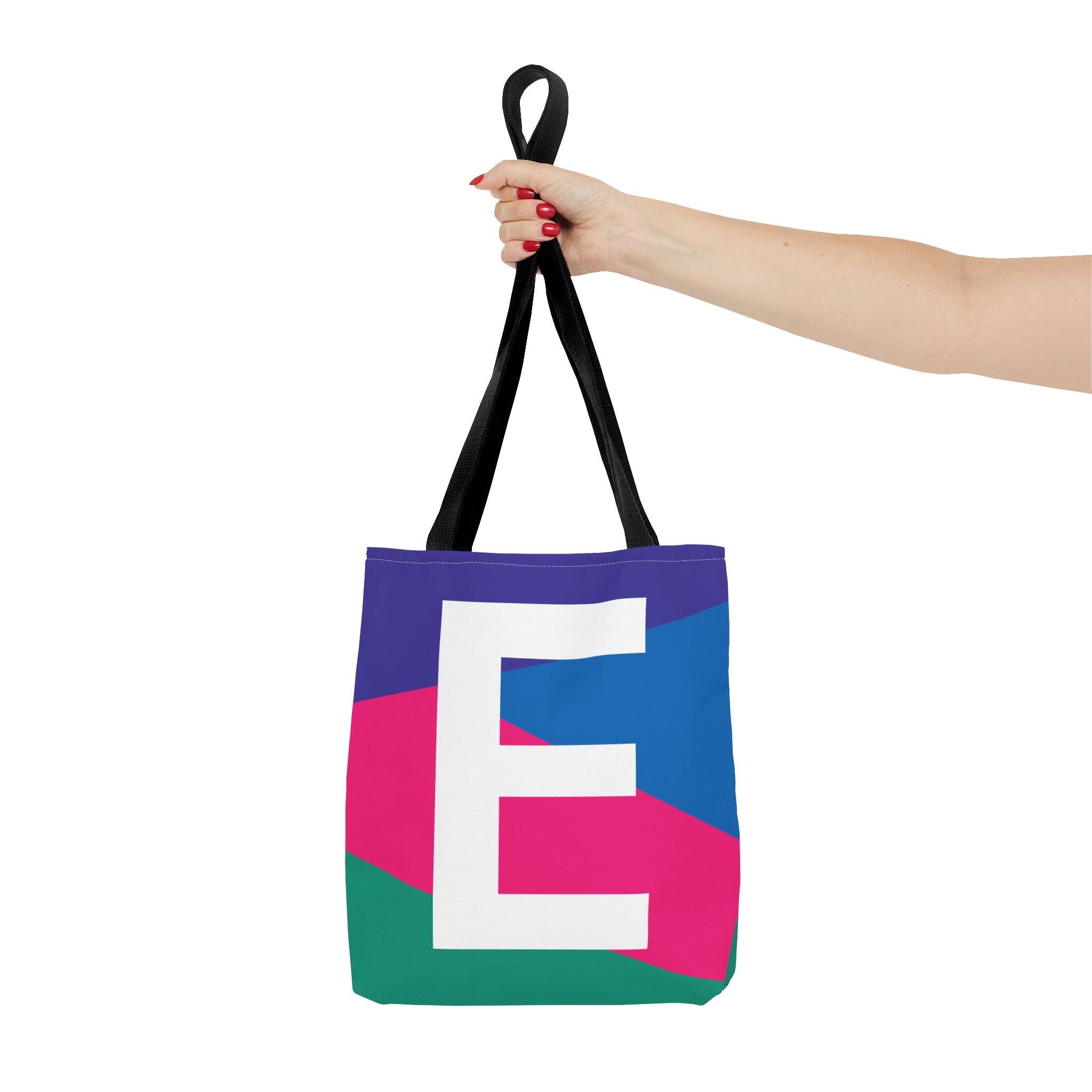 Monogram 'E' Colorblock Tote Bag — Personalized Initial E Shoulder Tote