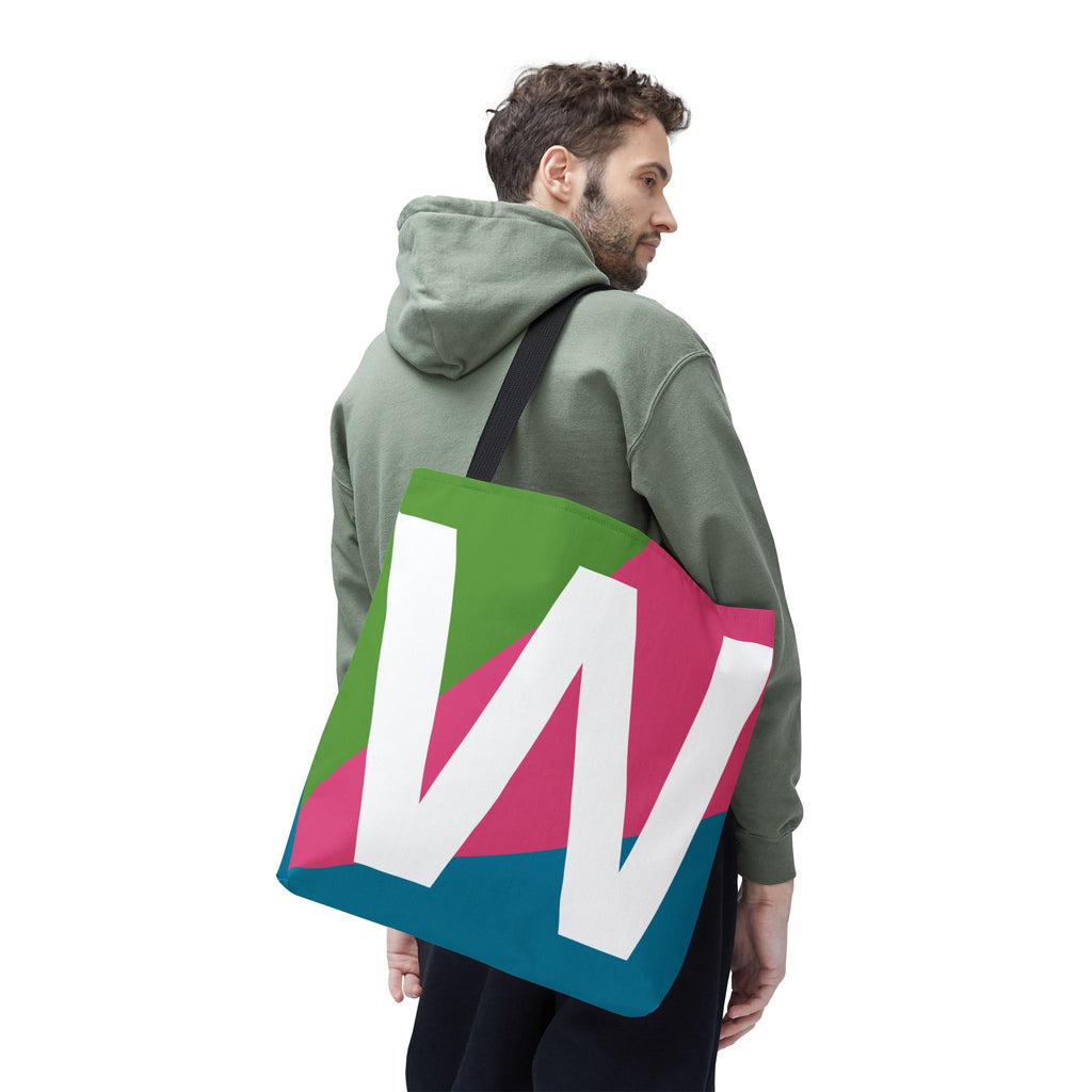 Monogram 'W' Colorblock Tote Bag — Personalized Initial W Shoulder Tote