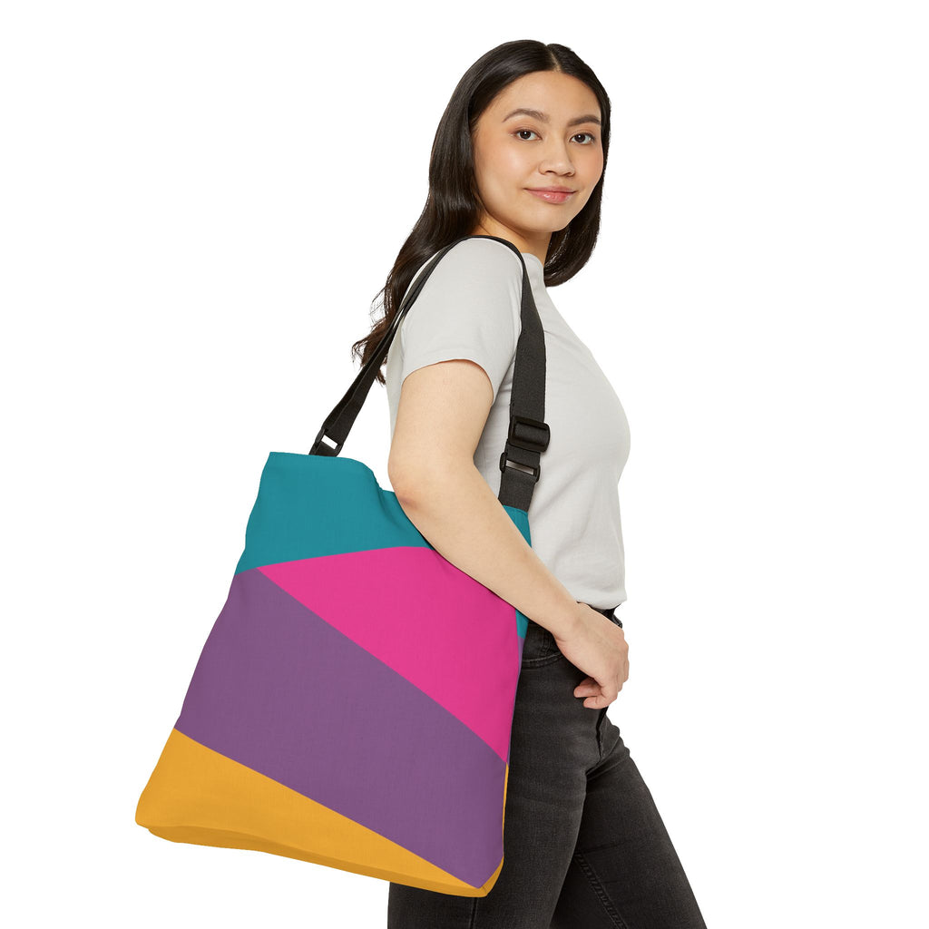 Colorblock Geometric Tote Bag — Adjustable Strap, Bright Abstract Pattern