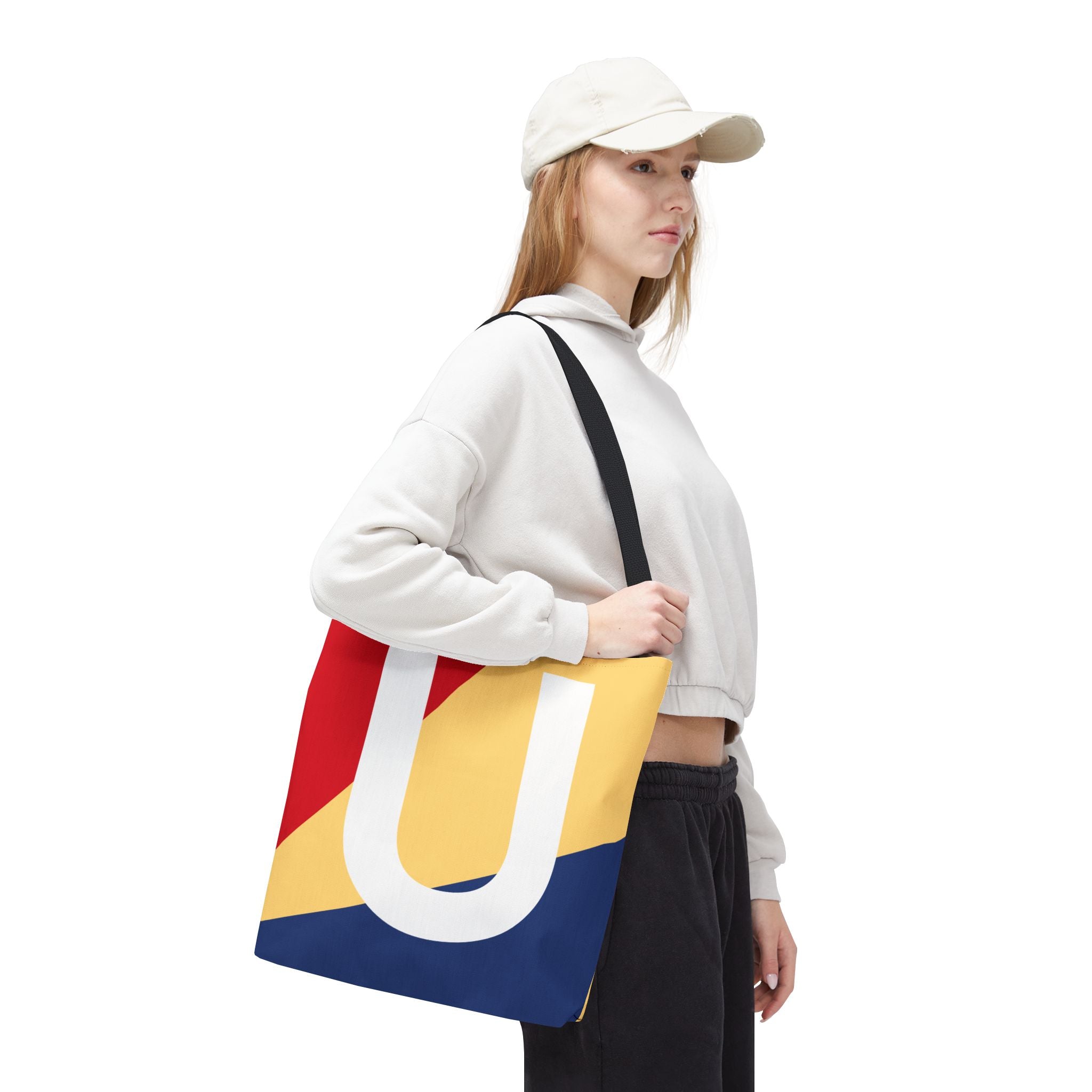 Monogram 'U' Colorblock Tote Bag — Personalized Initial U Shoulder Tote