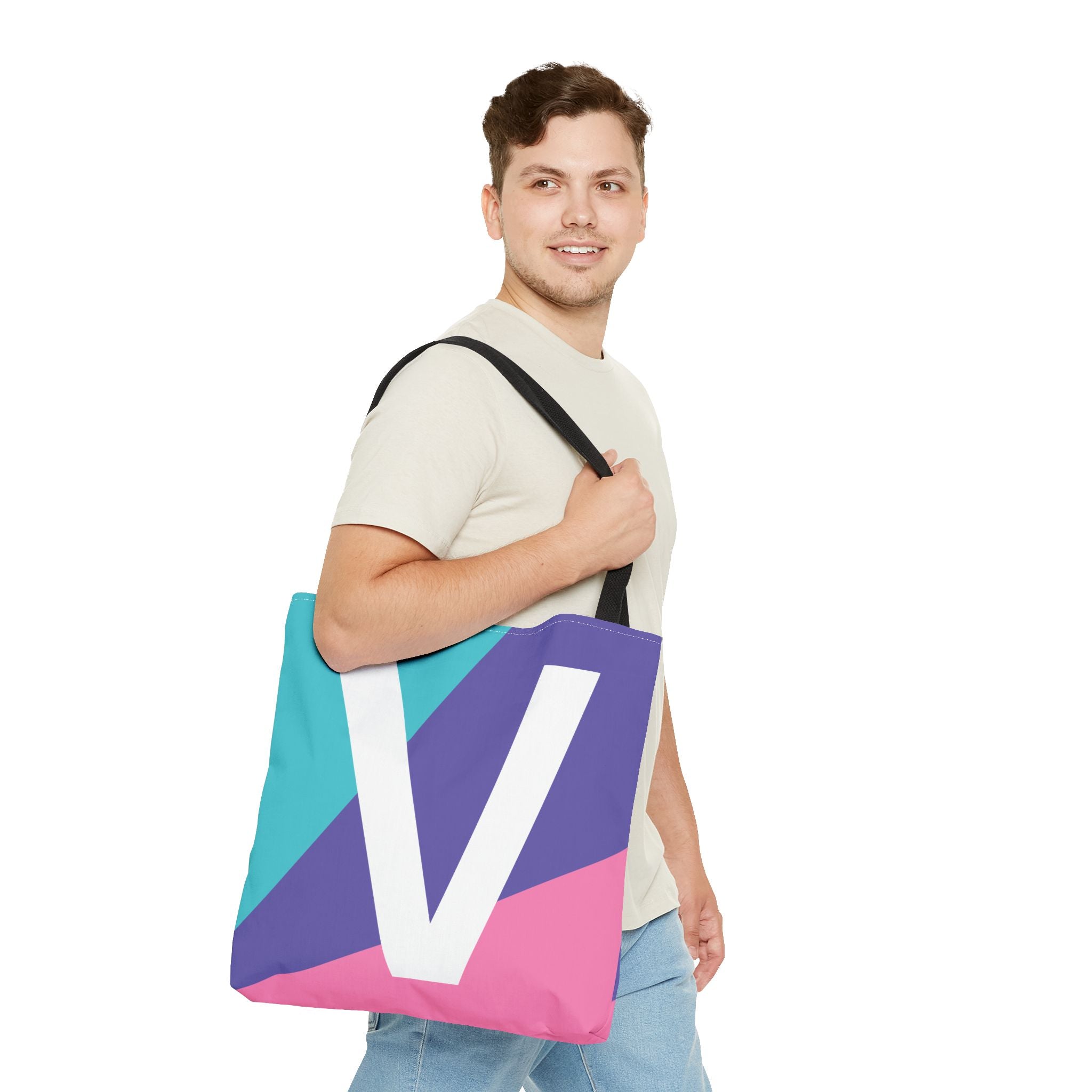 Monogram 'V' Colorblock Tote Bag — Personalized Initial V Shoulder Tote