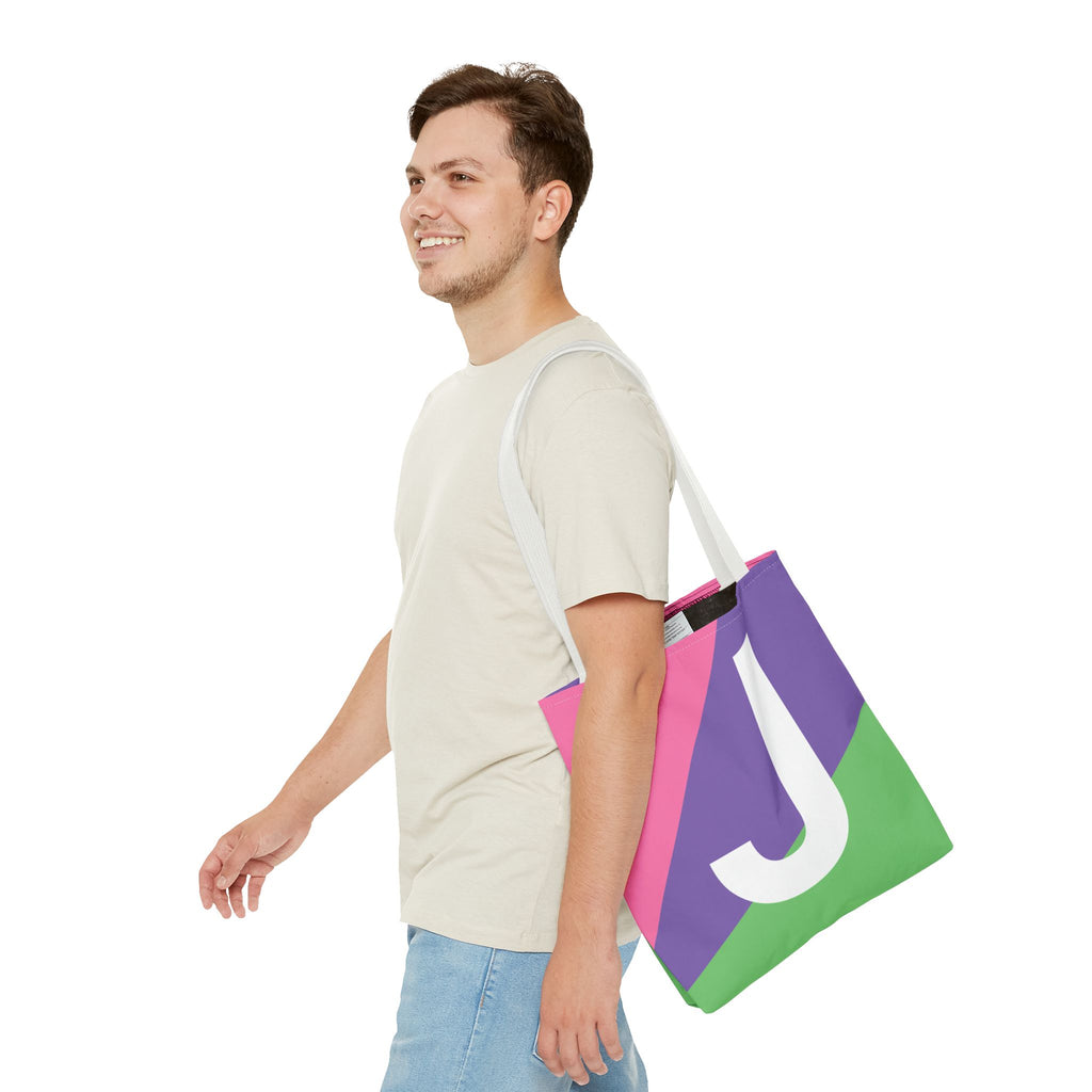 Monogram 'J' Colorblock Tote Bag — Personalized Initial J Shoulder Tote