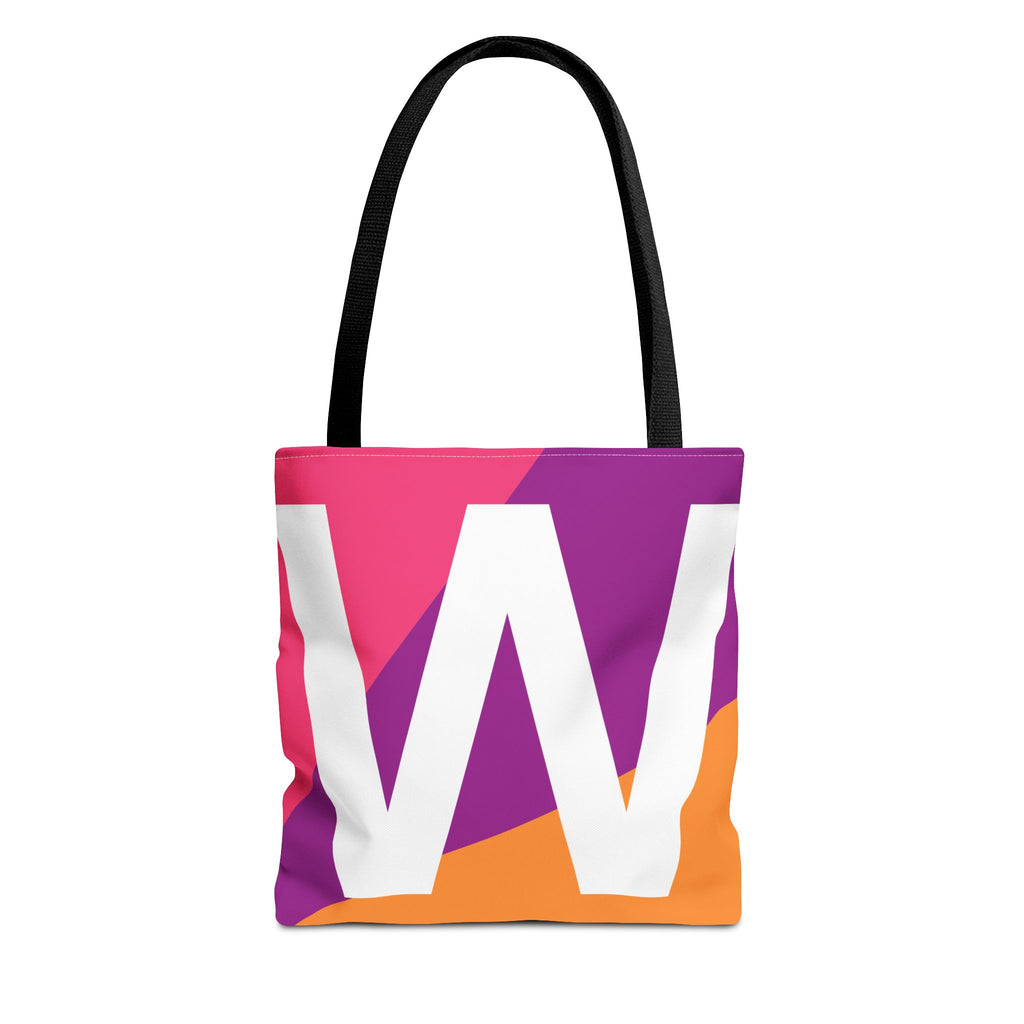 Monogram 'W' Colorblock Tote Bag — Personalized Initial W Shoulder Tote