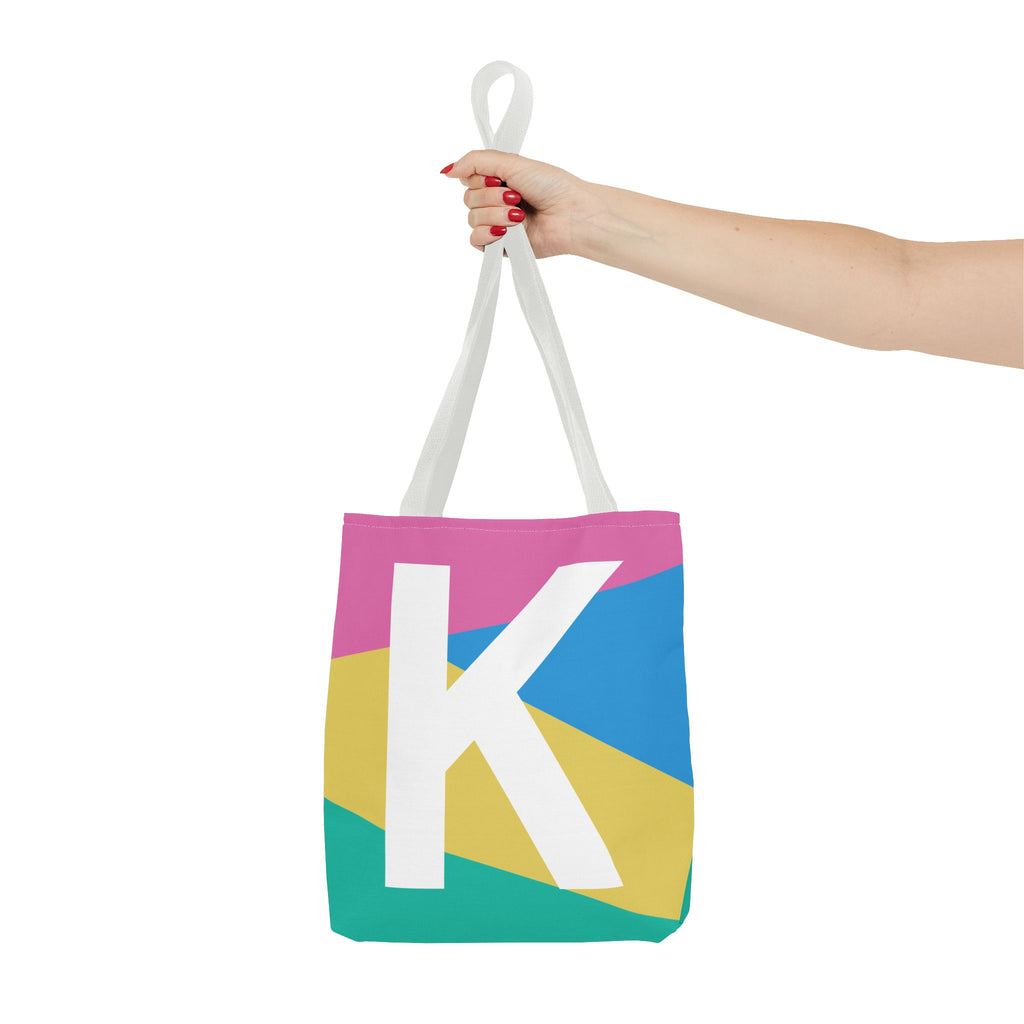 Monogram 'K' Colorblock Tote Bag — Personalized Initial K Shoulder Tote