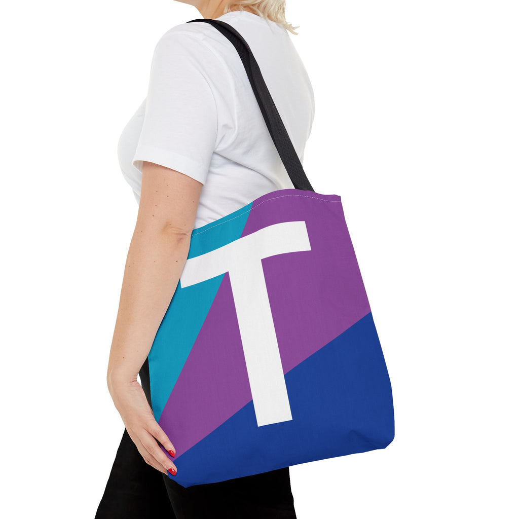 Monogram 'T' Colorblock Tote Bag — Personalized Initial T Shoulder Tote