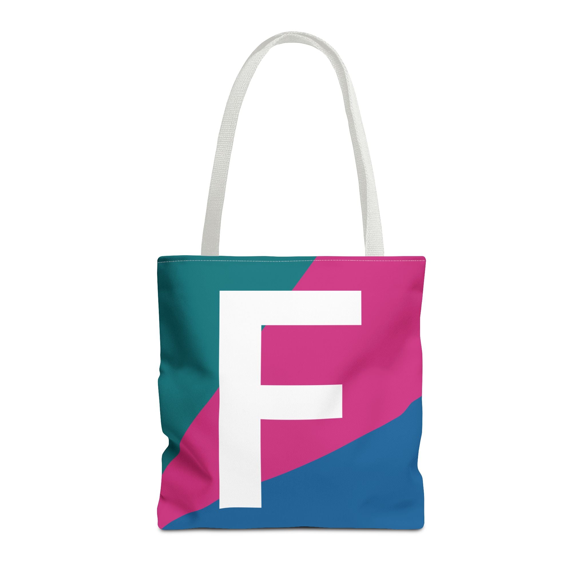 Monogram 'F' Colorblock Tote Bag — Personalized Initial F Shoulder Tote