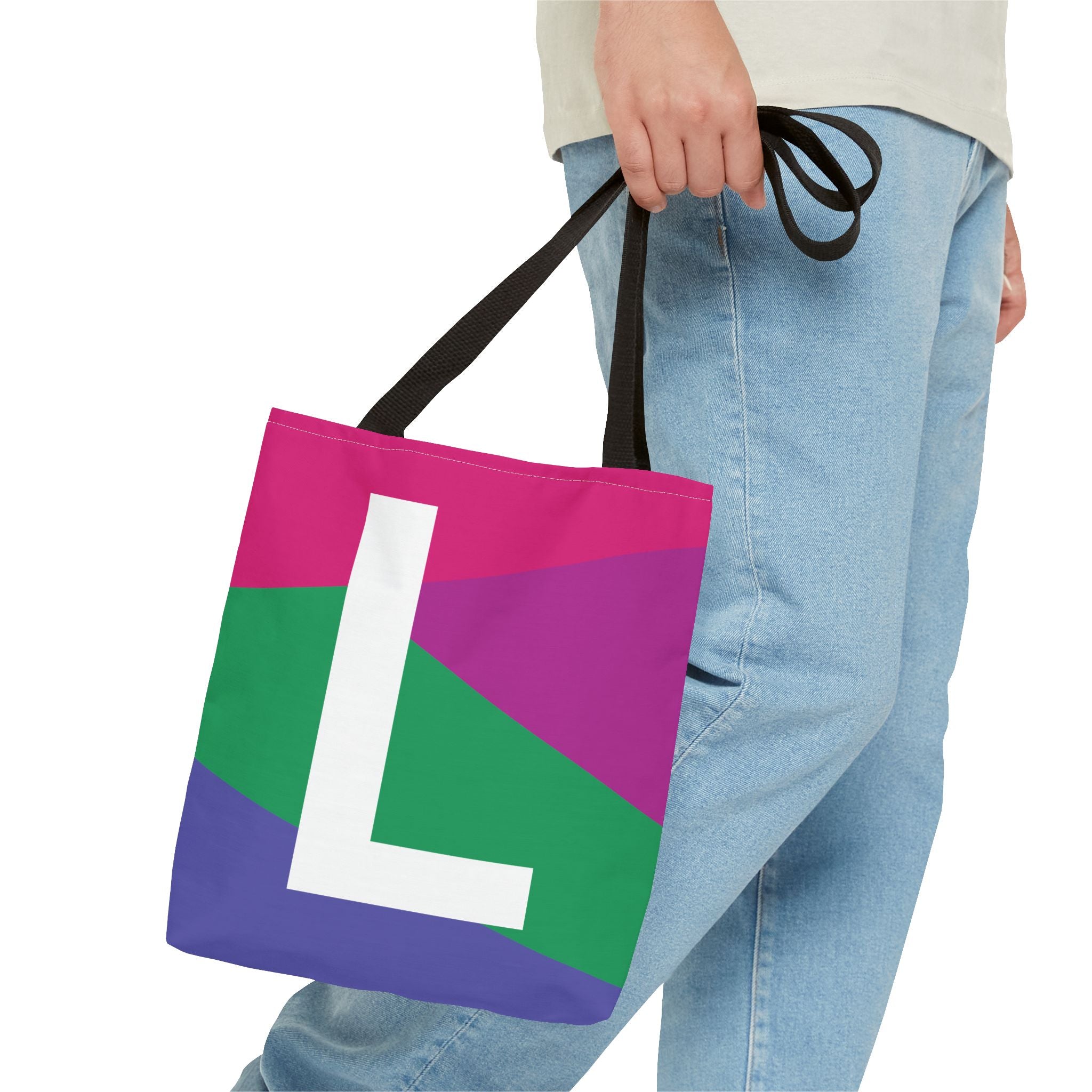 Monogram 'L' Colorblock Tote Bag — Personalized Initial L Shoulder Tote