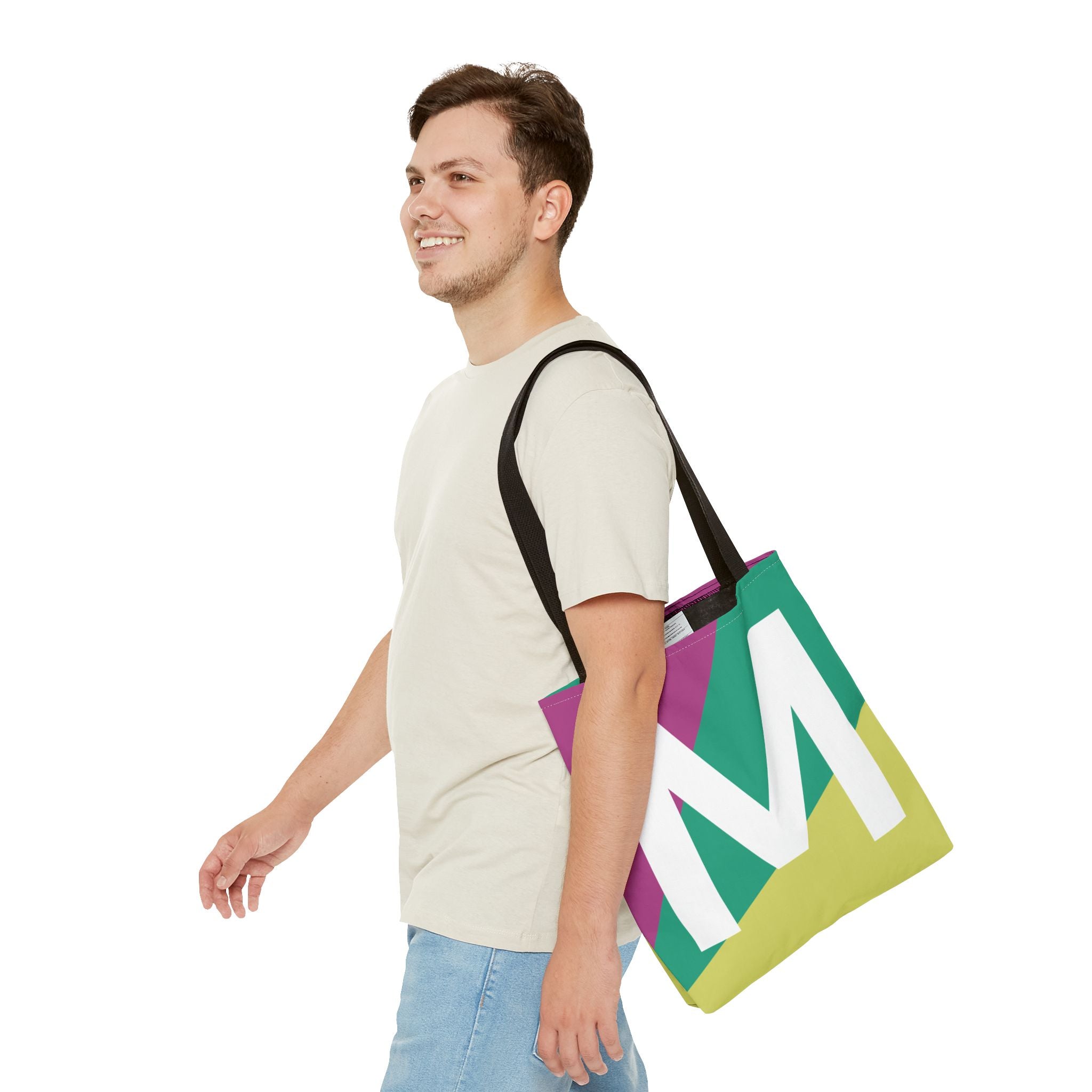 Monogram 'M' Colorblock Tote Bag — Personalized Initial M Shoulder Tote