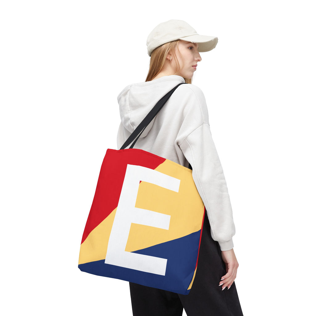 Monogram 'E' Colorblock Tote Bag — Personalized Initial E Shoulder Tote