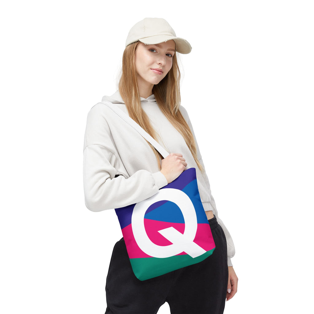 Monogram 'Q' Colorblock Tote Bag — Personalized Initial Q Shoulder Tote