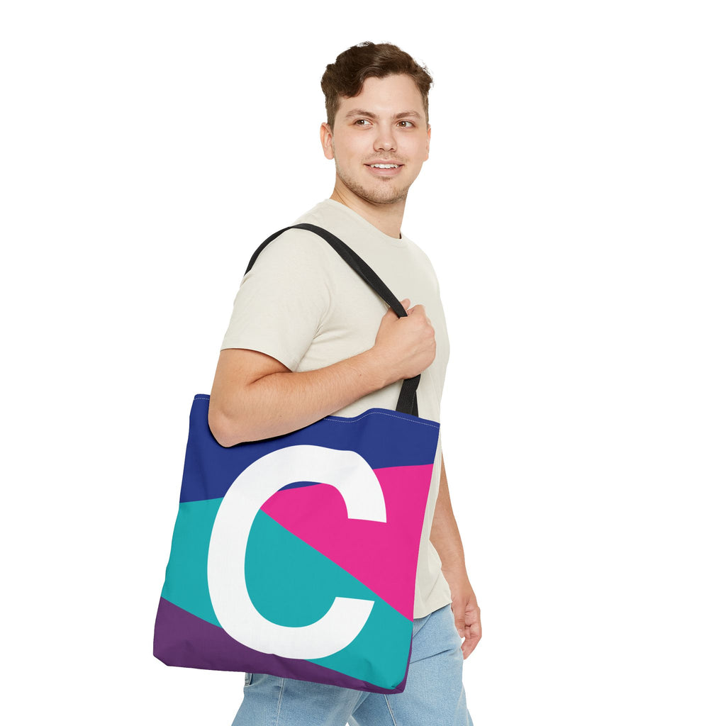 Monogram 'C' Colorblock Tote Bag — Personalized Initial C Shoulder Tote