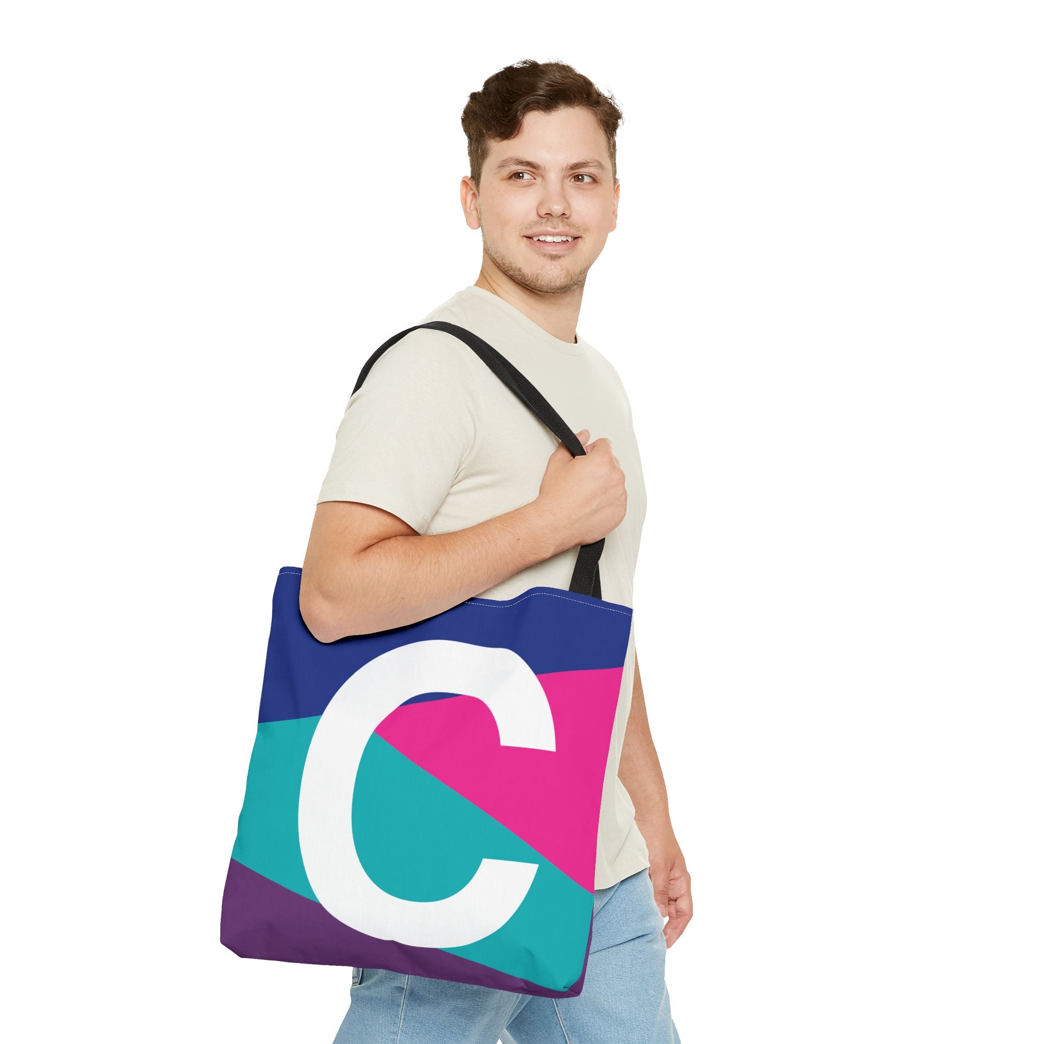 Monogram 'C' Colorblock Tote Bag — Personalized Initial C Shoulder Tote