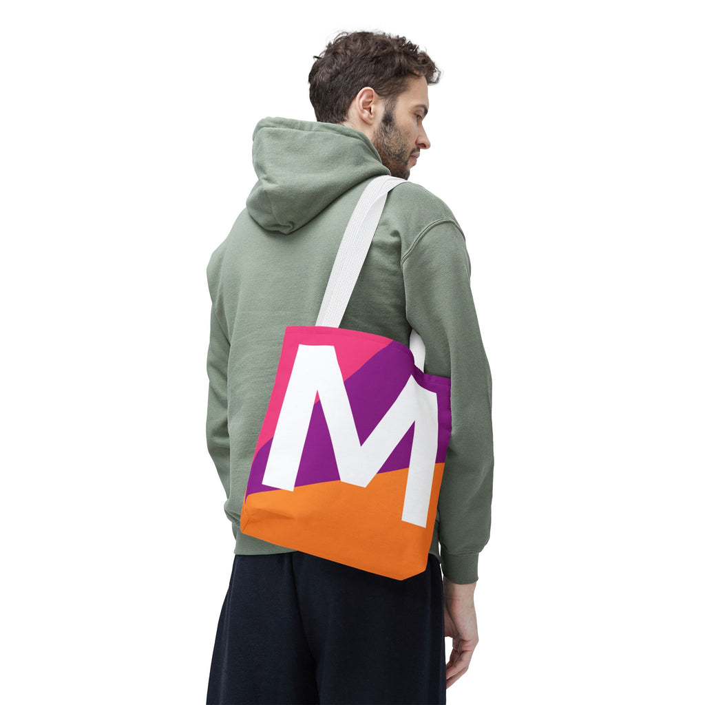 Monogram 'M' Colorblock Tote Bag — Personalized Initial M Shoulder Tote
