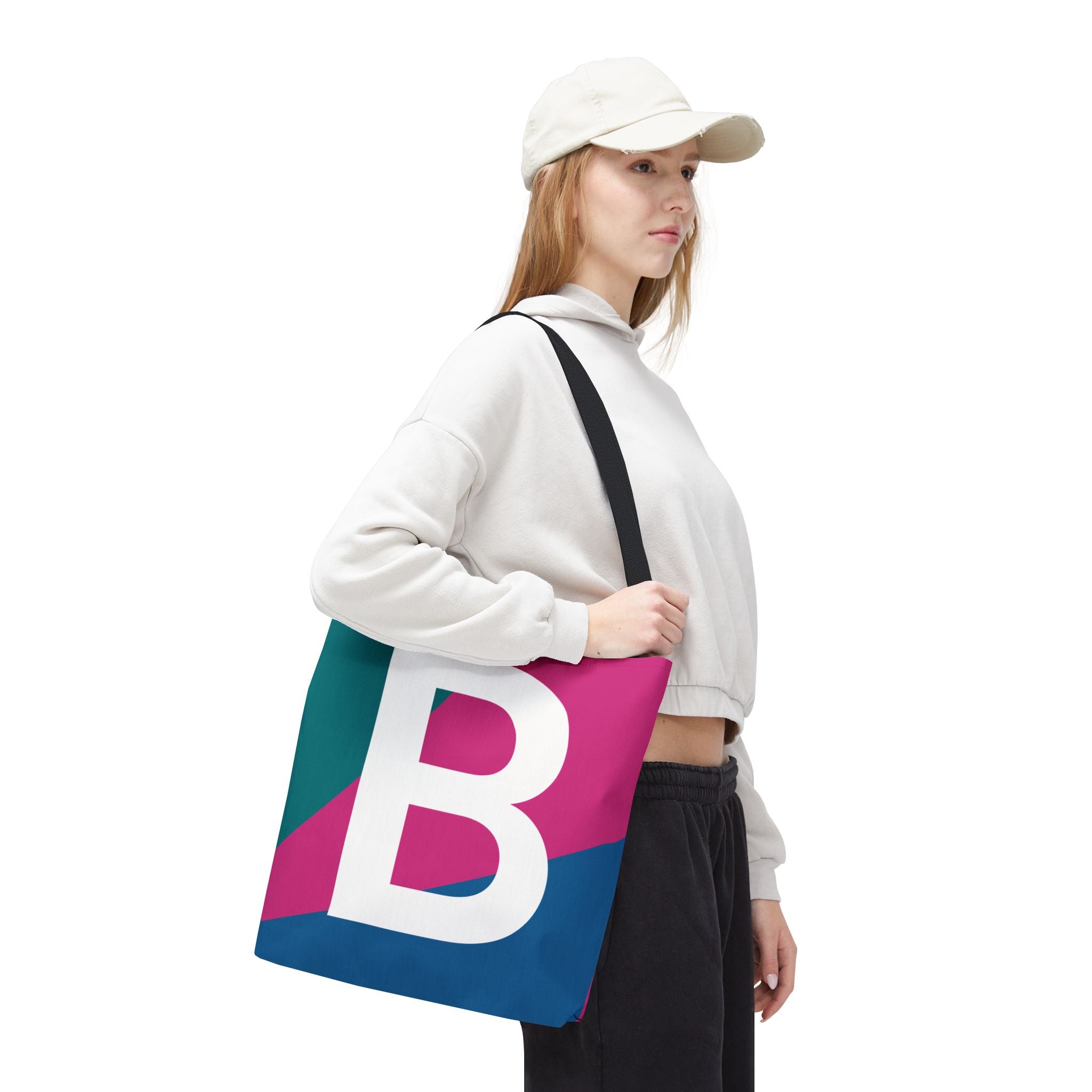 Monogram 'B' Colorblock Tote Bag — Personalized Initial B Shoulder Tote