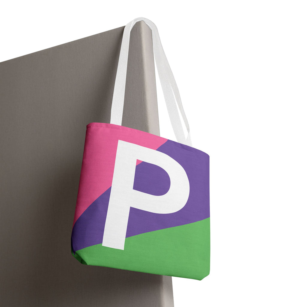 Monogram 'P' Colorblock Tote Bag — Personalized Initial P Shoulder Tote