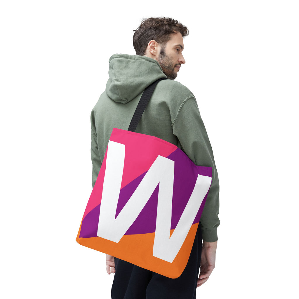 Monogram 'W' Colorblock Tote Bag — Personalized Initial W Shoulder Tote