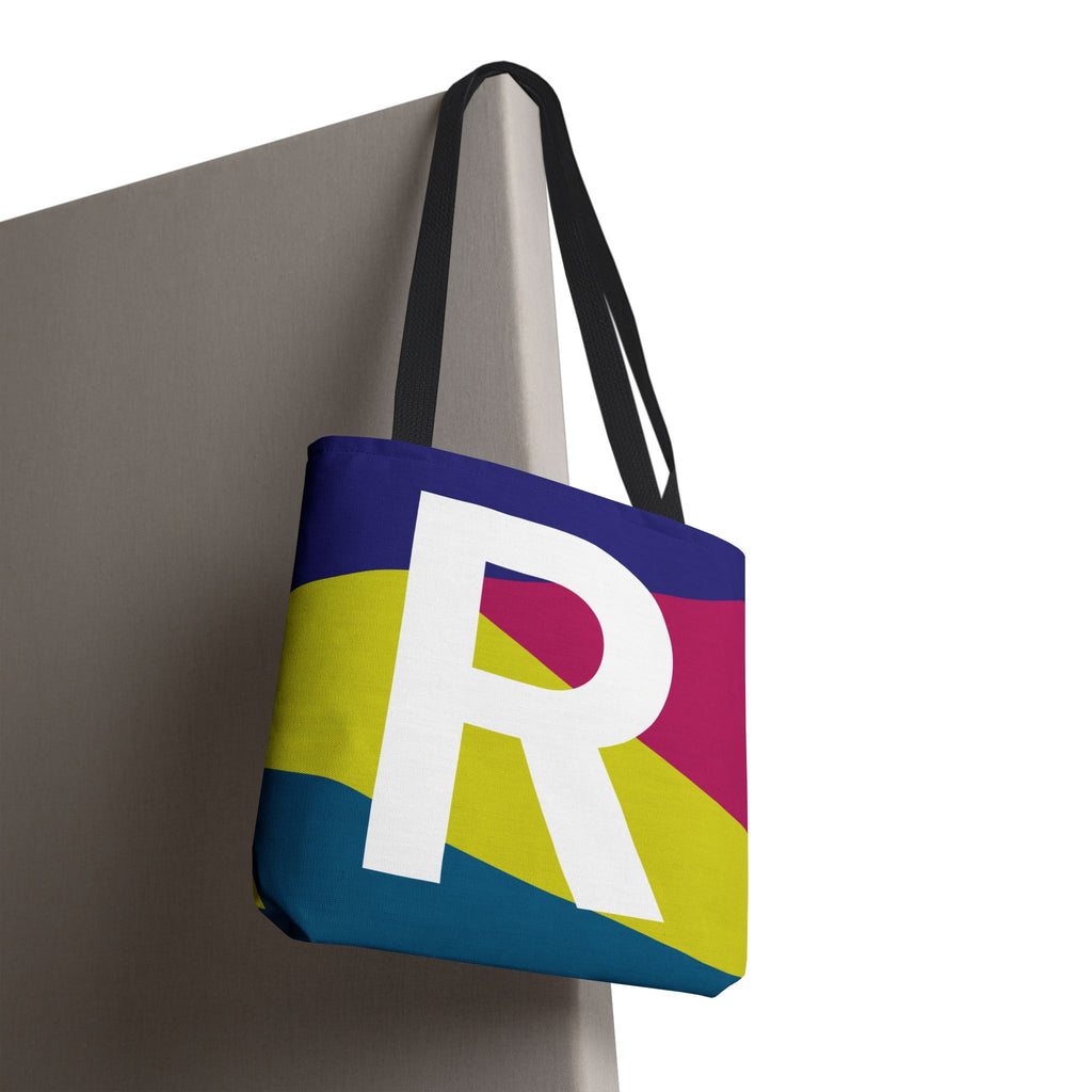 Monogram 'R' Colorblock Tote Bag — Personalized Initial R Shoulder Tote