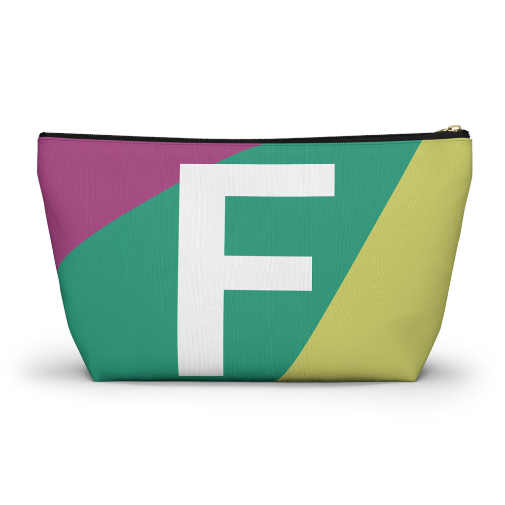 Initials Colorblock Accessory Pouch — Monogram F T-Bottom Cosmetic Bag