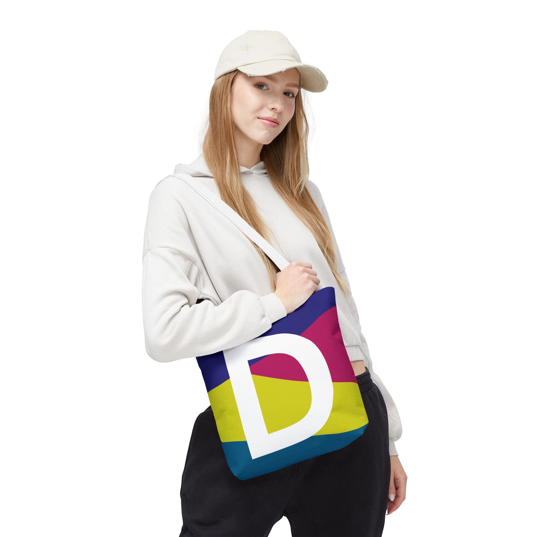Monogram 'D' Colorblock Tote Bag — Personalized Initial D Shoulder Tote