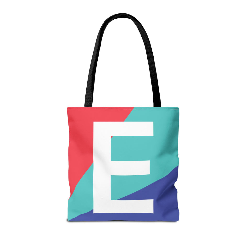Monogram 'E' Colorblock Tote Bag — Personalized Initial E Shoulder Tote