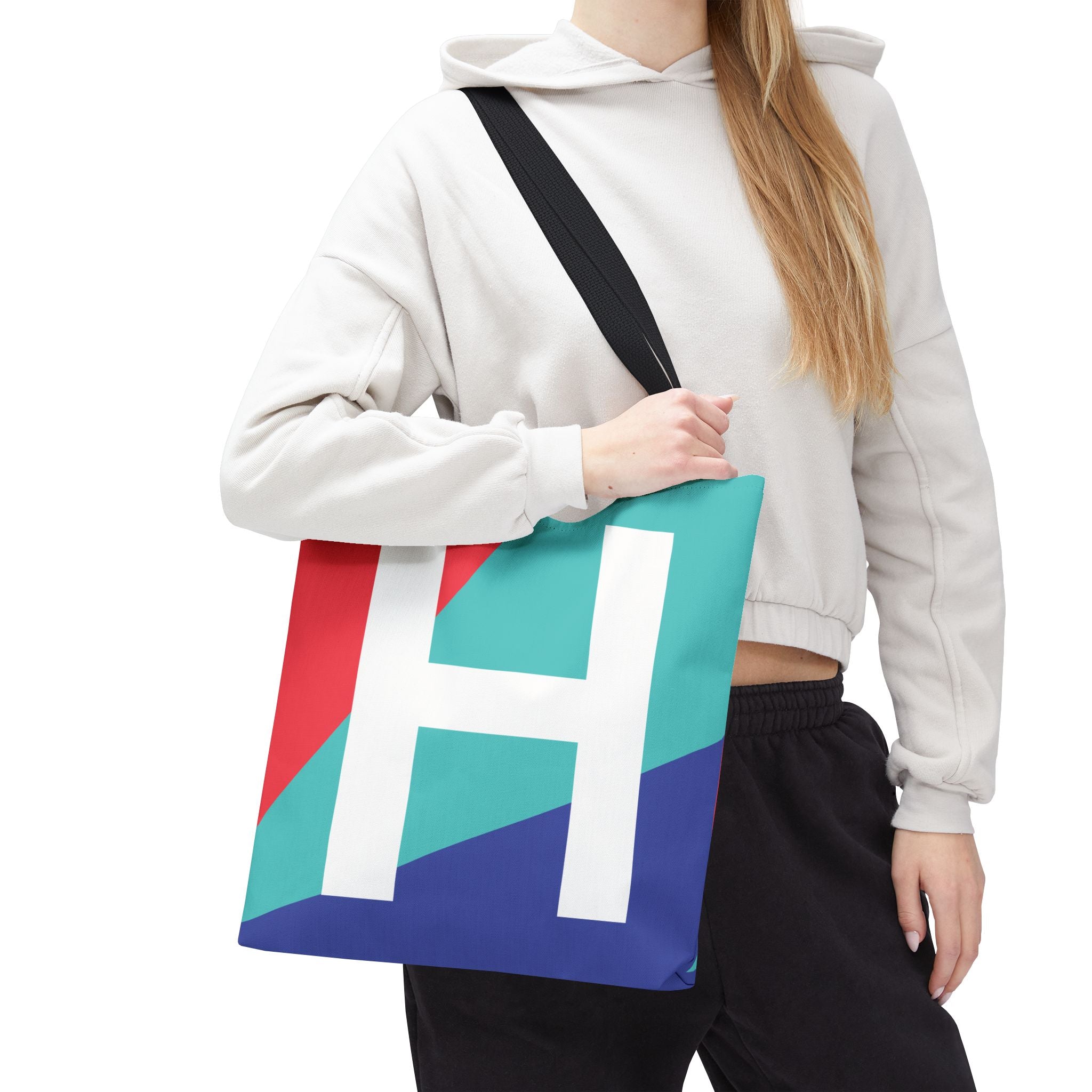Monogram 'H' Colorblock Tote Bag — Personalized Initial H Shoulder Tote