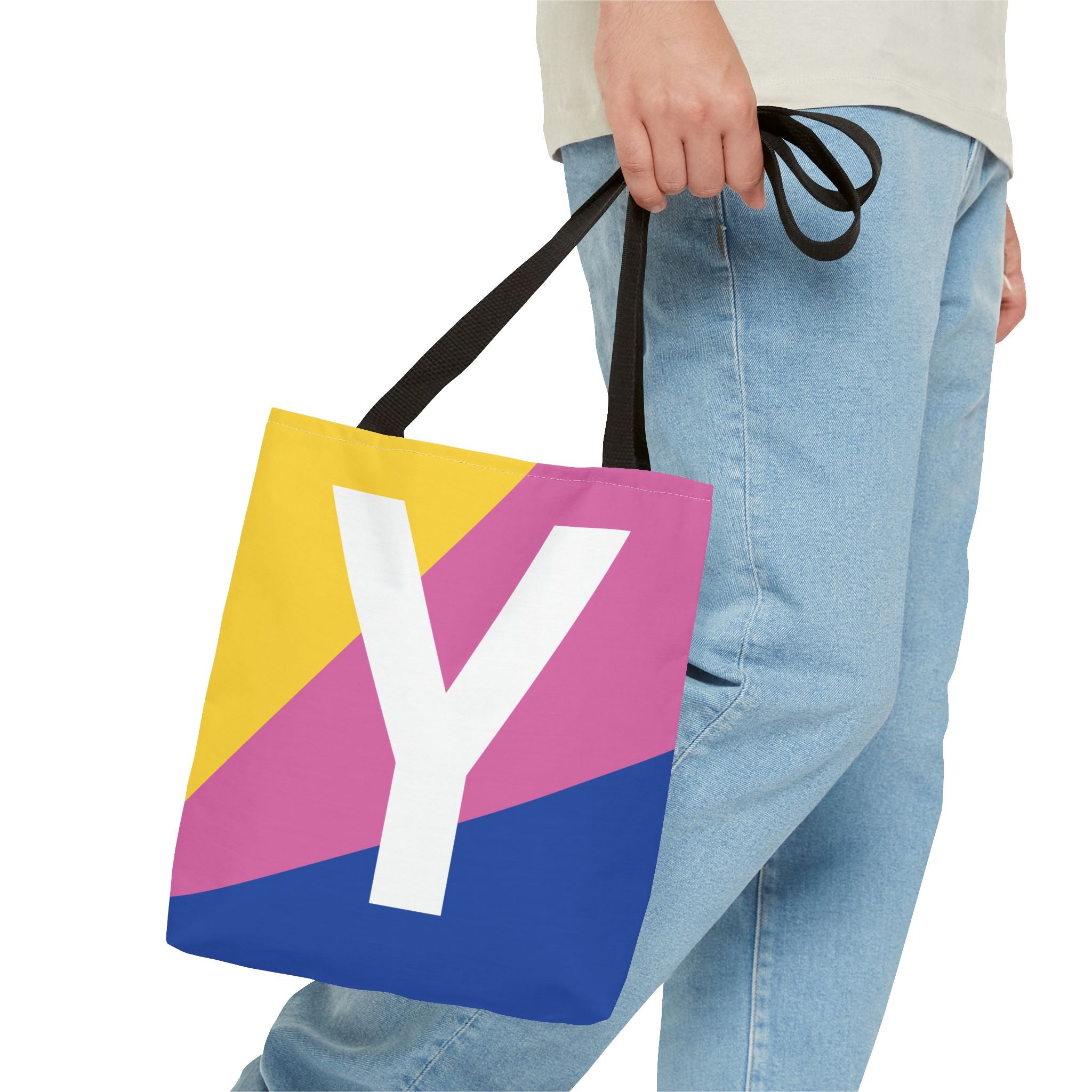 Monogram 'Y' Colorblock Tote Bag — Personalized Initial Y Shoulder Tote