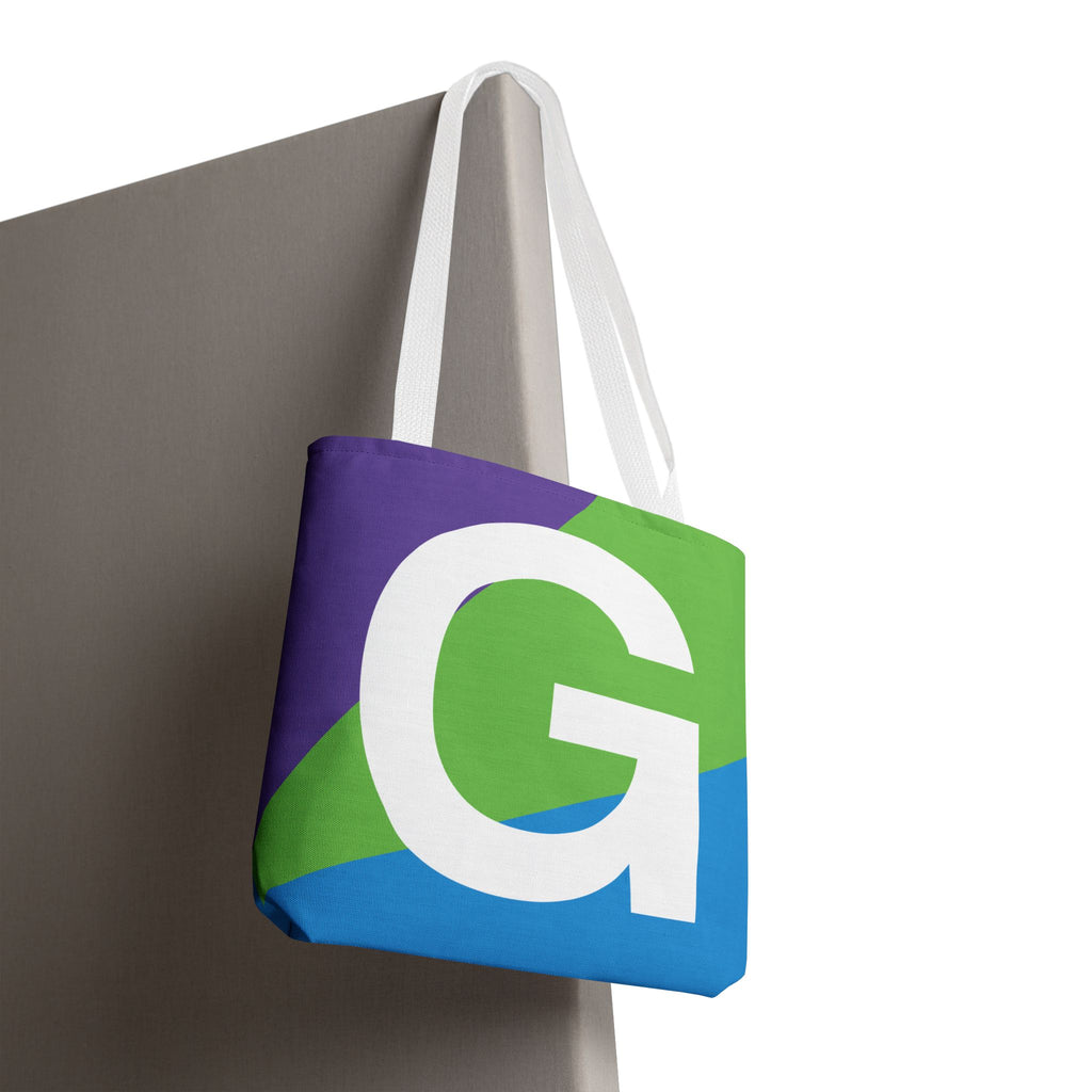 Monogram 'G' Colorblock Tote Bag — Personalized Initial G Shoulder Tote
