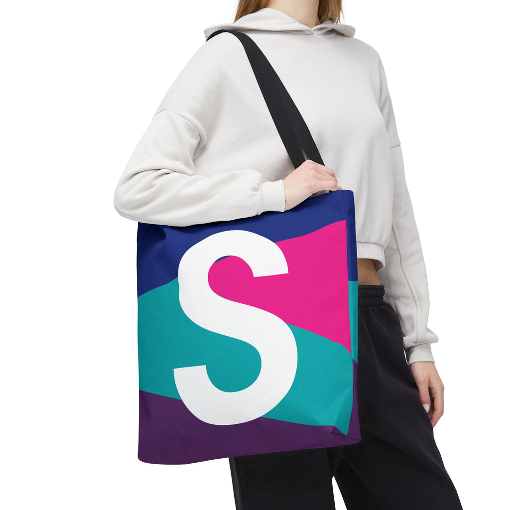 Monogram 'S' Colorblock Tote Bag — Personalized Initial S Shoulder Tote