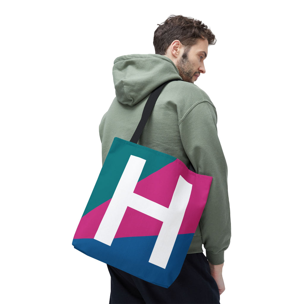 Monogram 'H' Colorblock Tote Bag — Personalized Initial H Shoulder Tote