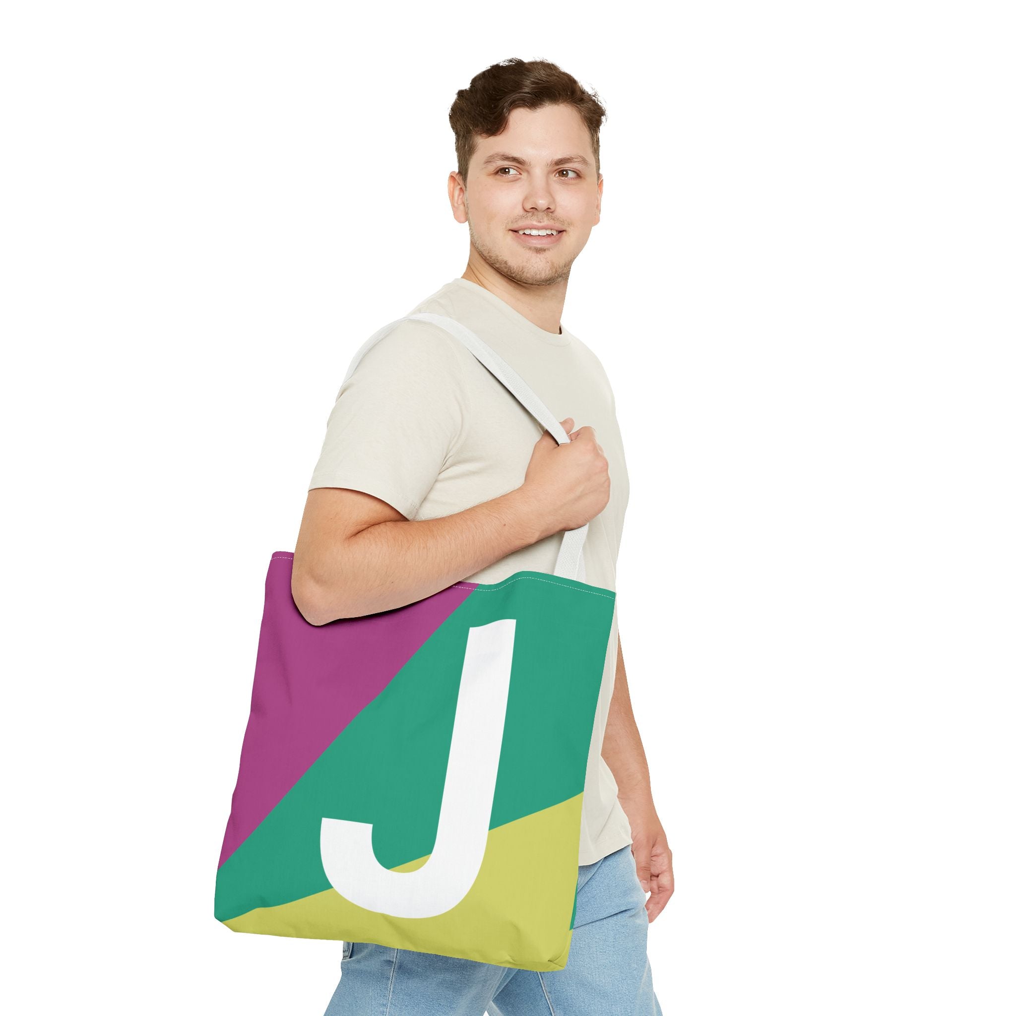 Monogram 'J' Colorblock Tote Bag — Personalized Initial J Shoulder Tote