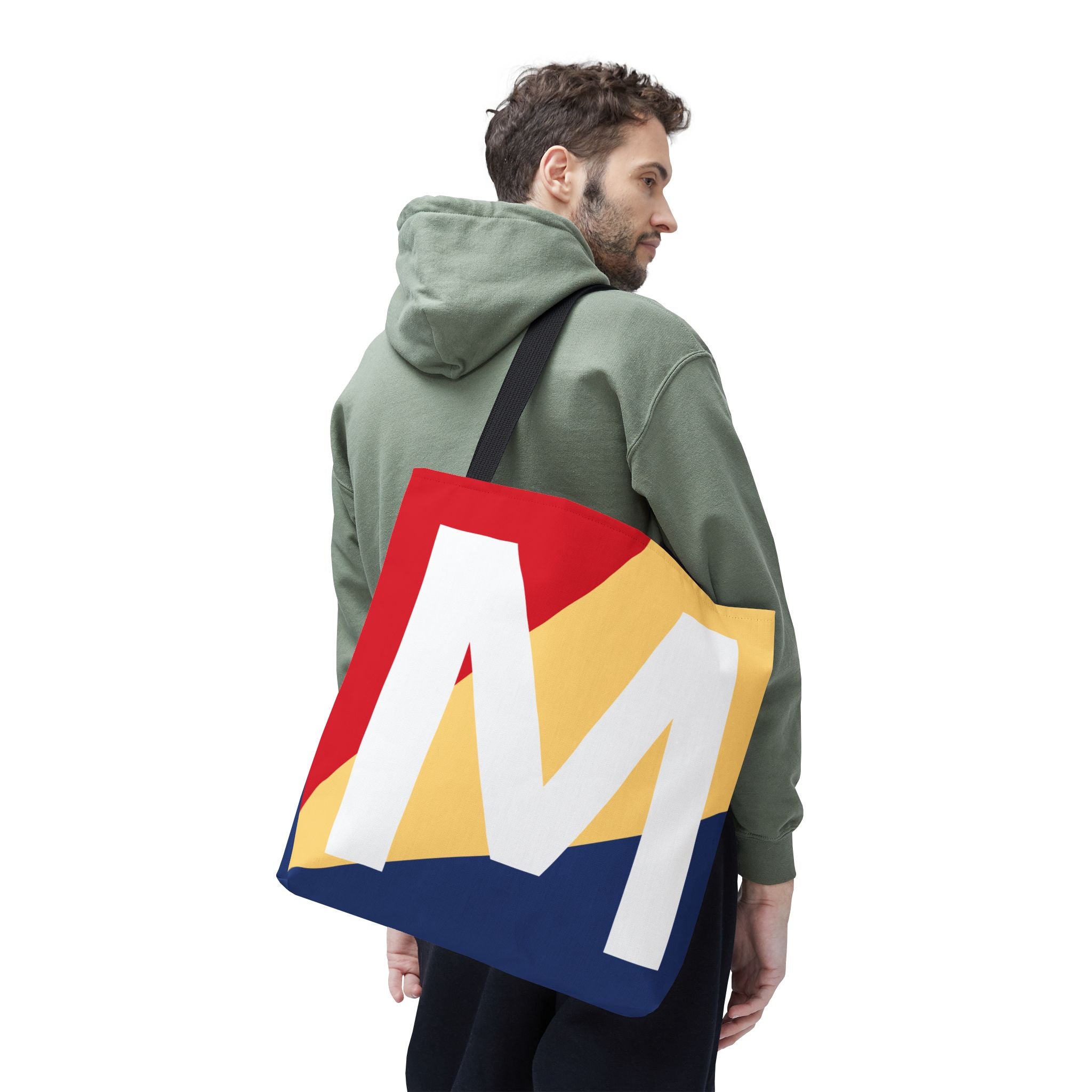 Monogram 'M' Colorblock Tote Bag — Personalized Initial M Shoulder Tote