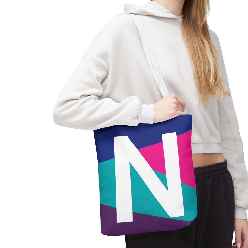 Monogram 'N' Colorblock Tote Bag — Personalized Initial N Shoulder Tote