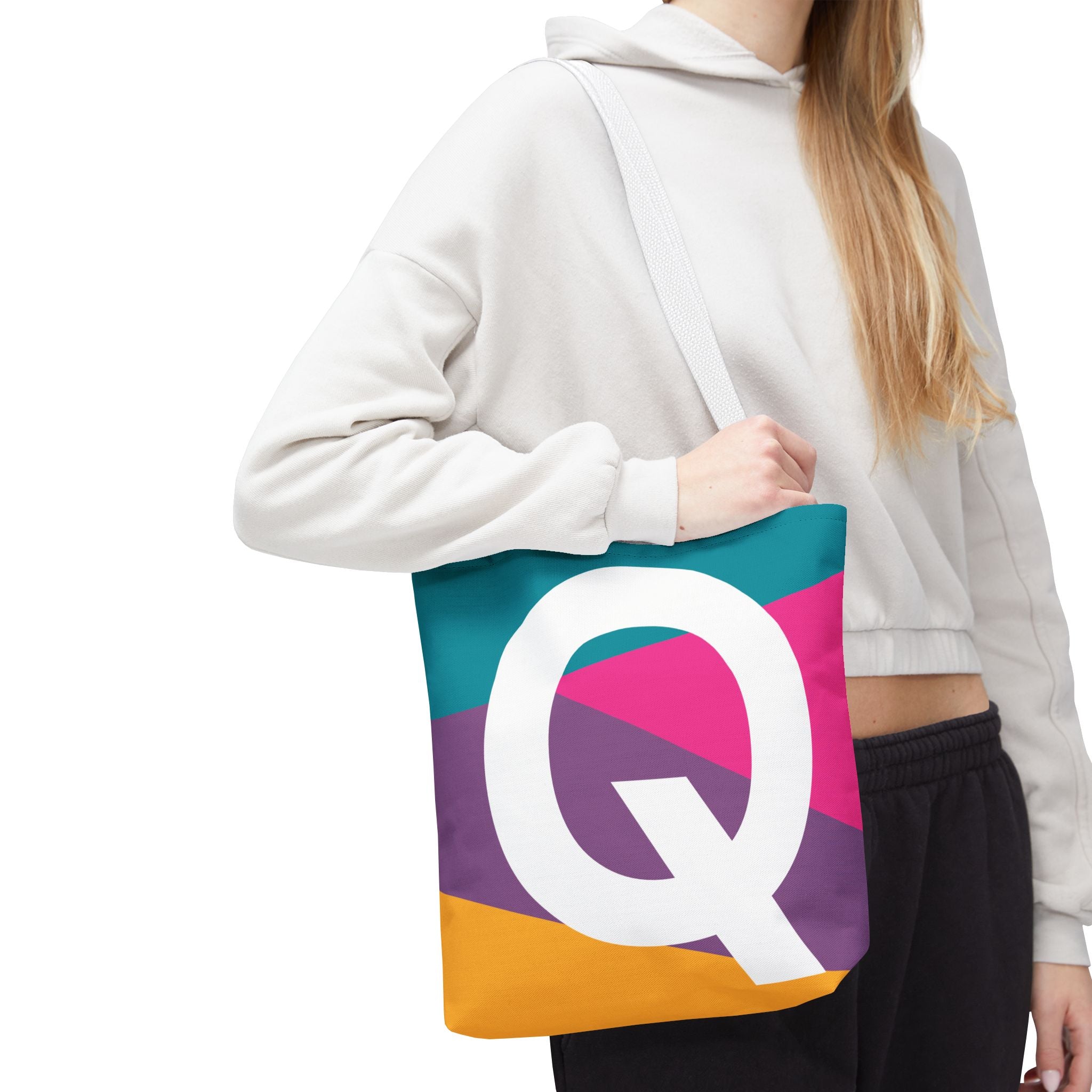 Monogram 'Q' Colorblock Tote Bag — Personalized Initial Q Shoulder Tote