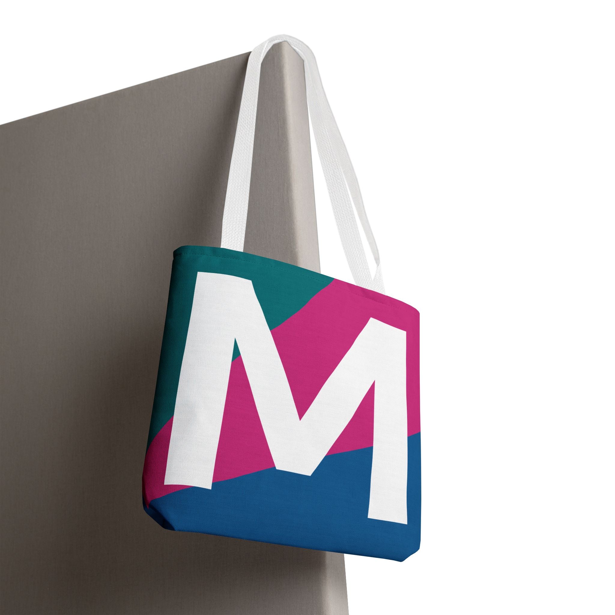 Monogram 'M' Colorblock Tote Bag — Personalized Initial M Shoulder Tote