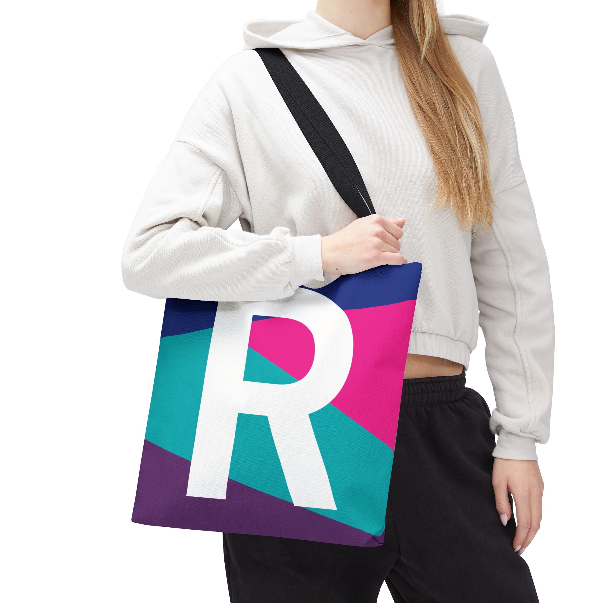 Monogram 'R' Colorblock Tote Bag — Personalized Initial R Shoulder Tote